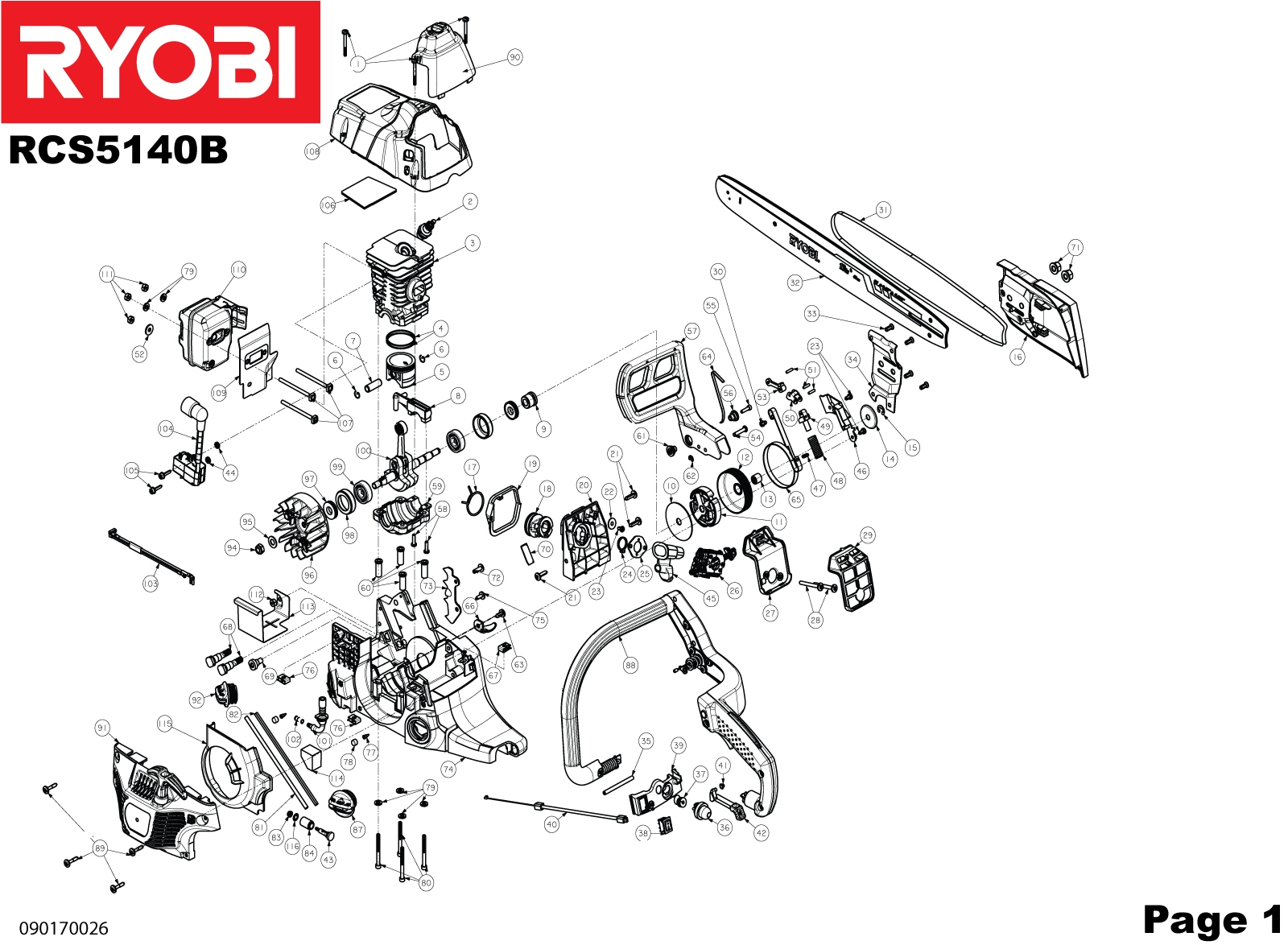Vue éclatée Ryobi RCS5140B 4000170026#01