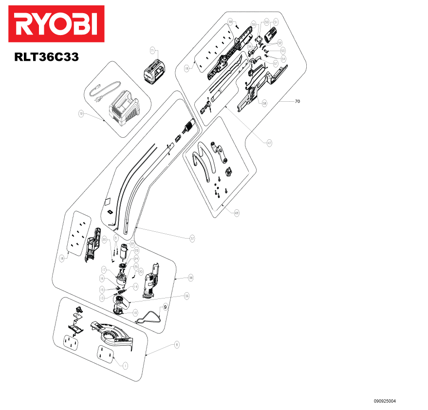 Vue éclatée Ryobi RLT36C33 099925002#01
