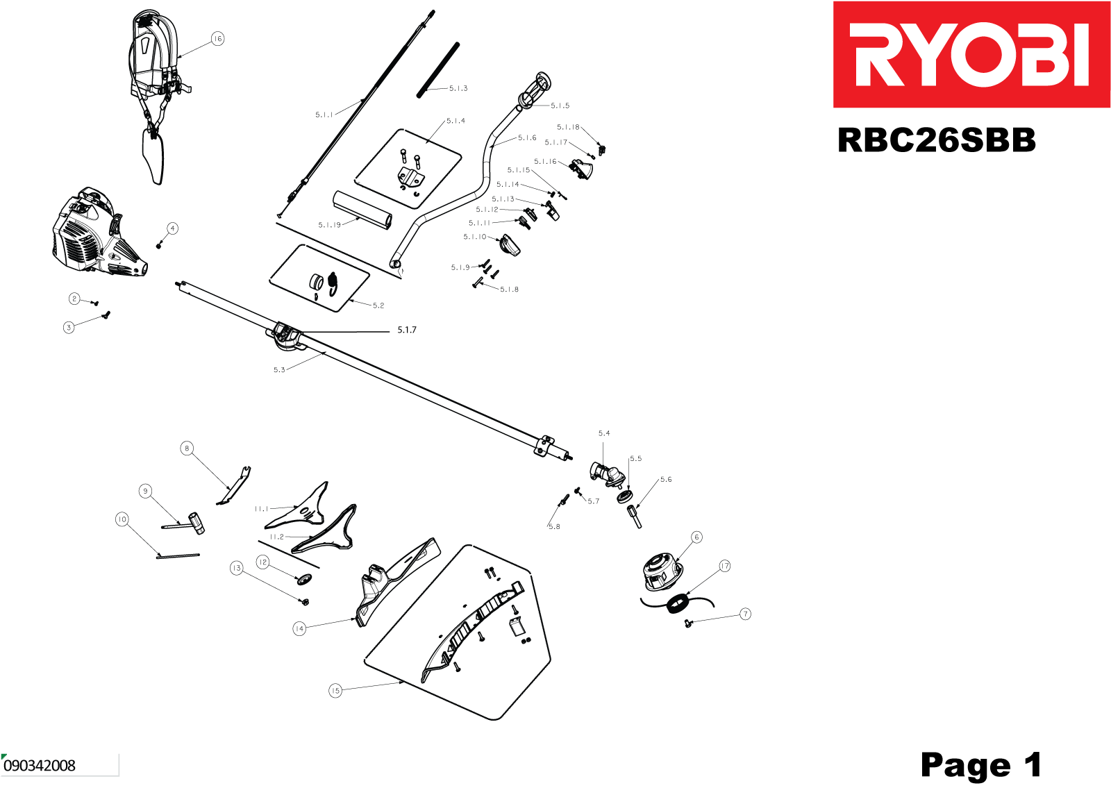 Vue éclatée Ryobi RBC26SBB 4000444285#01