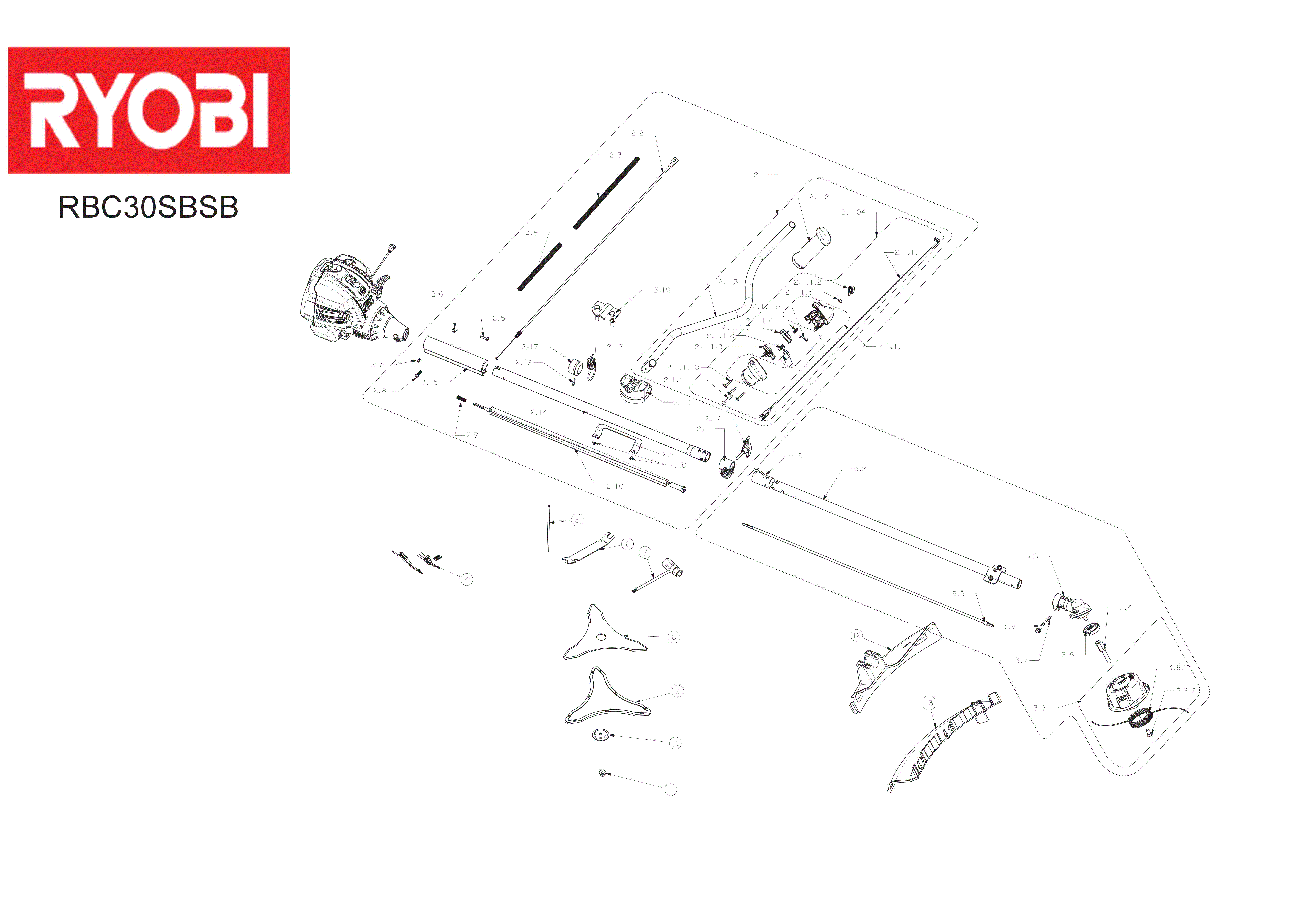 Vue éclatée Ryobi RBC30SBSB 5133001885#1#01
