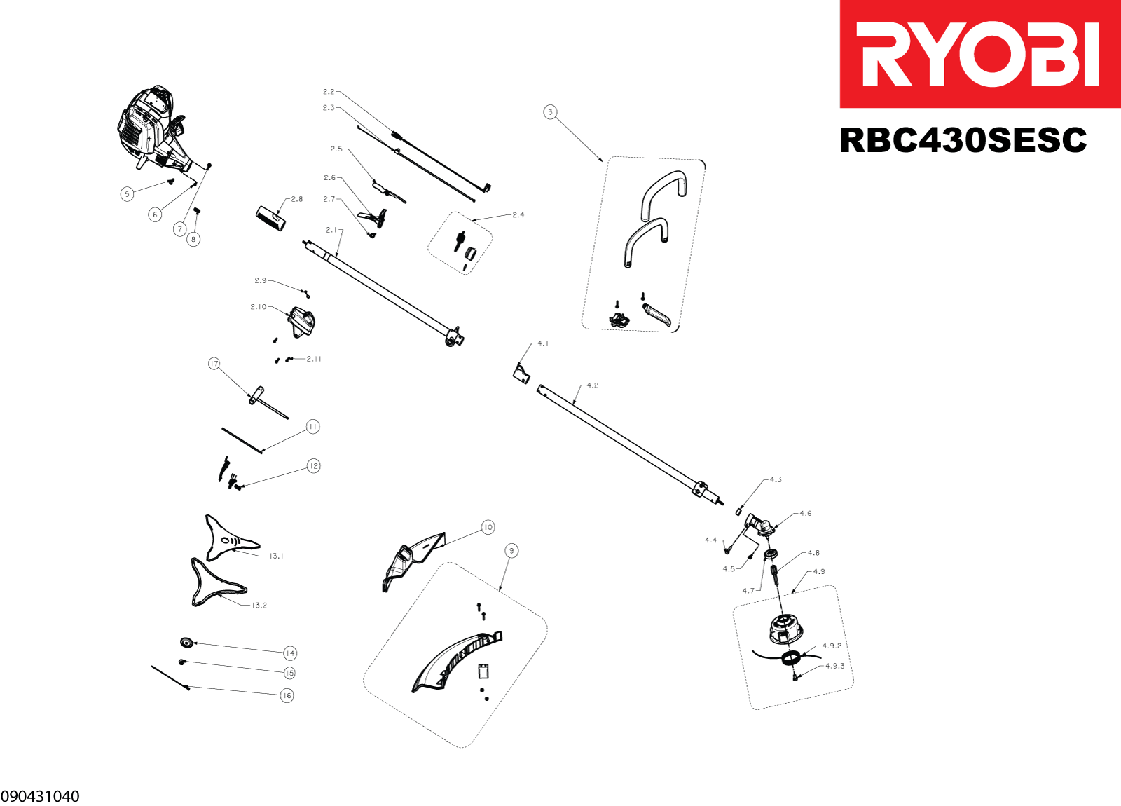 Vue éclatée Ryobi RBC430SESC 090431040#01