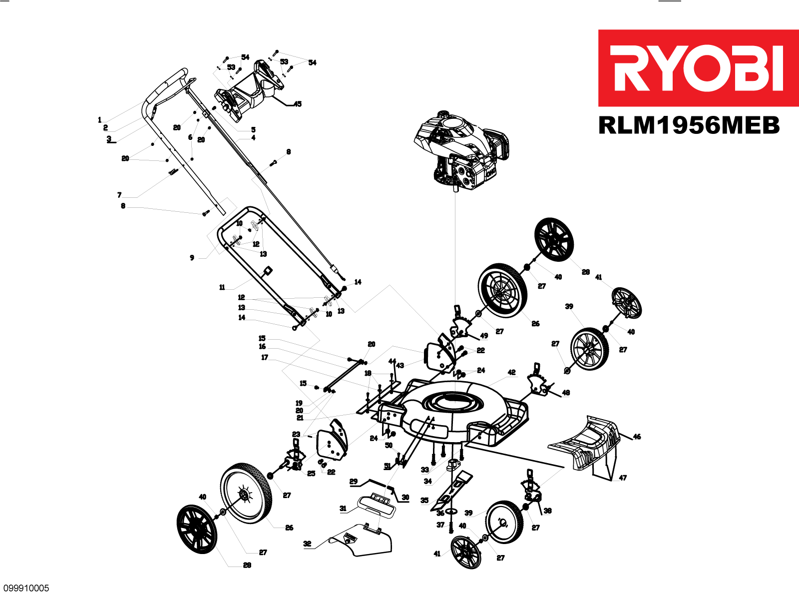 Vue éclatée Ryobi RLM1956MEB 4000444383#01