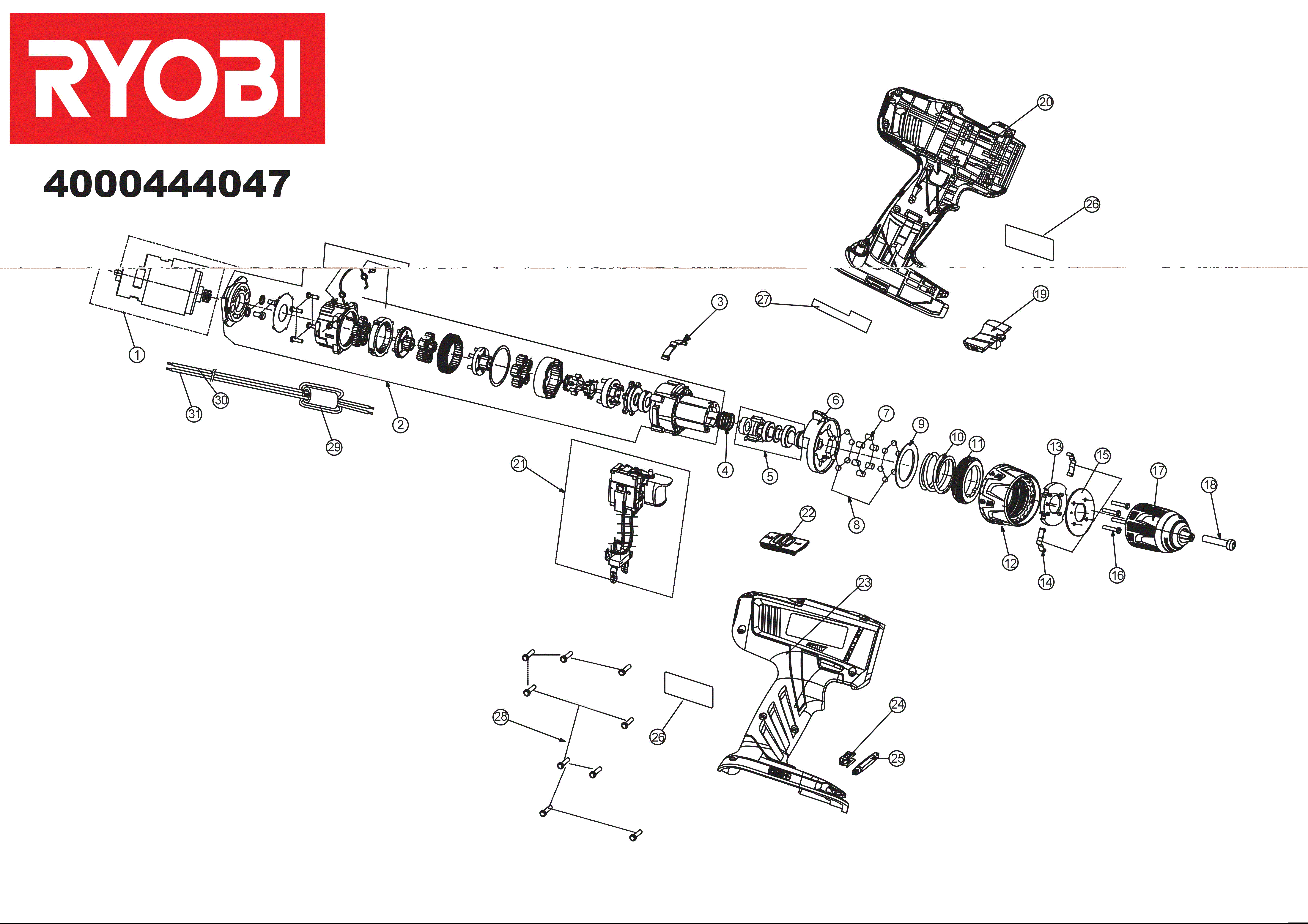Vue éclatée Ryobi LLCDI18222 4000444047#01