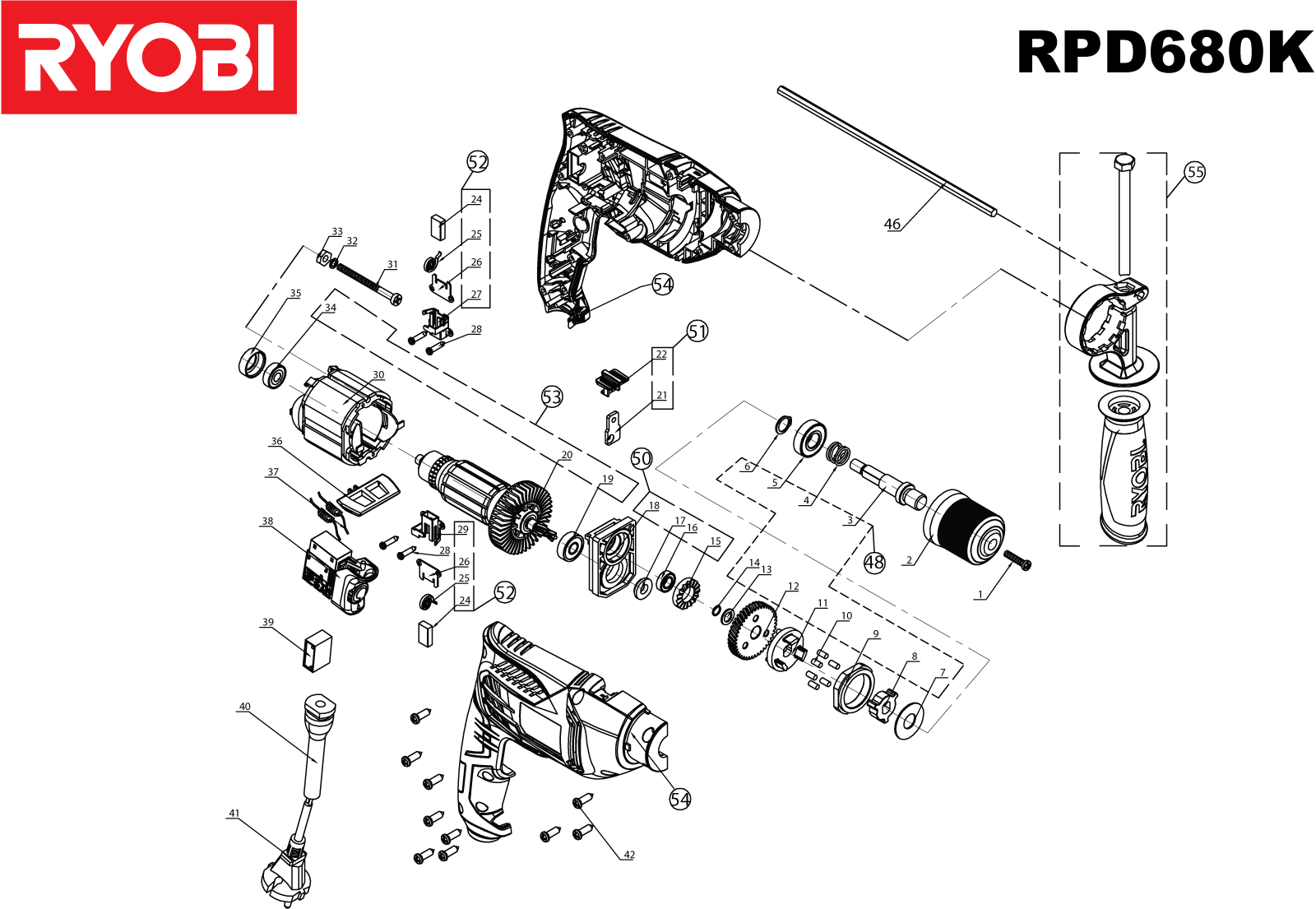Vue éclatée Ryobi RPD680-K 4000444087#01