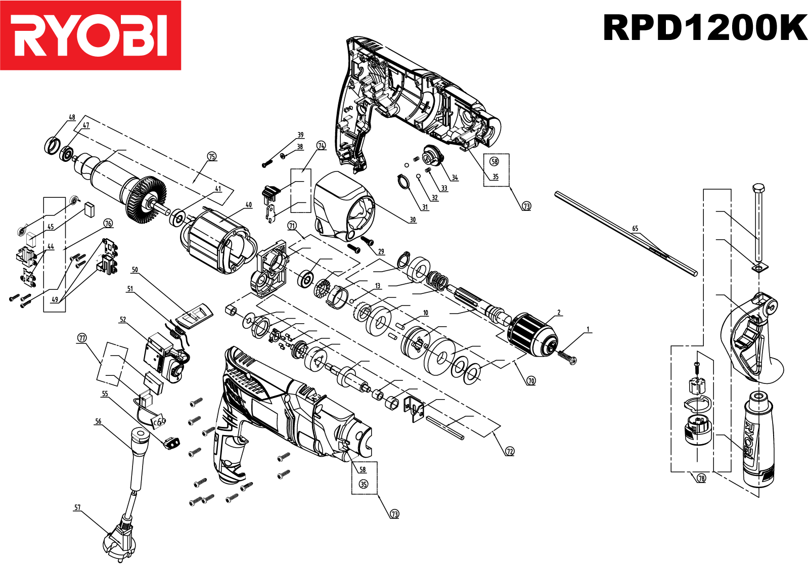 Vue éclatée Ryobi RPD1200-K 4000444261#01