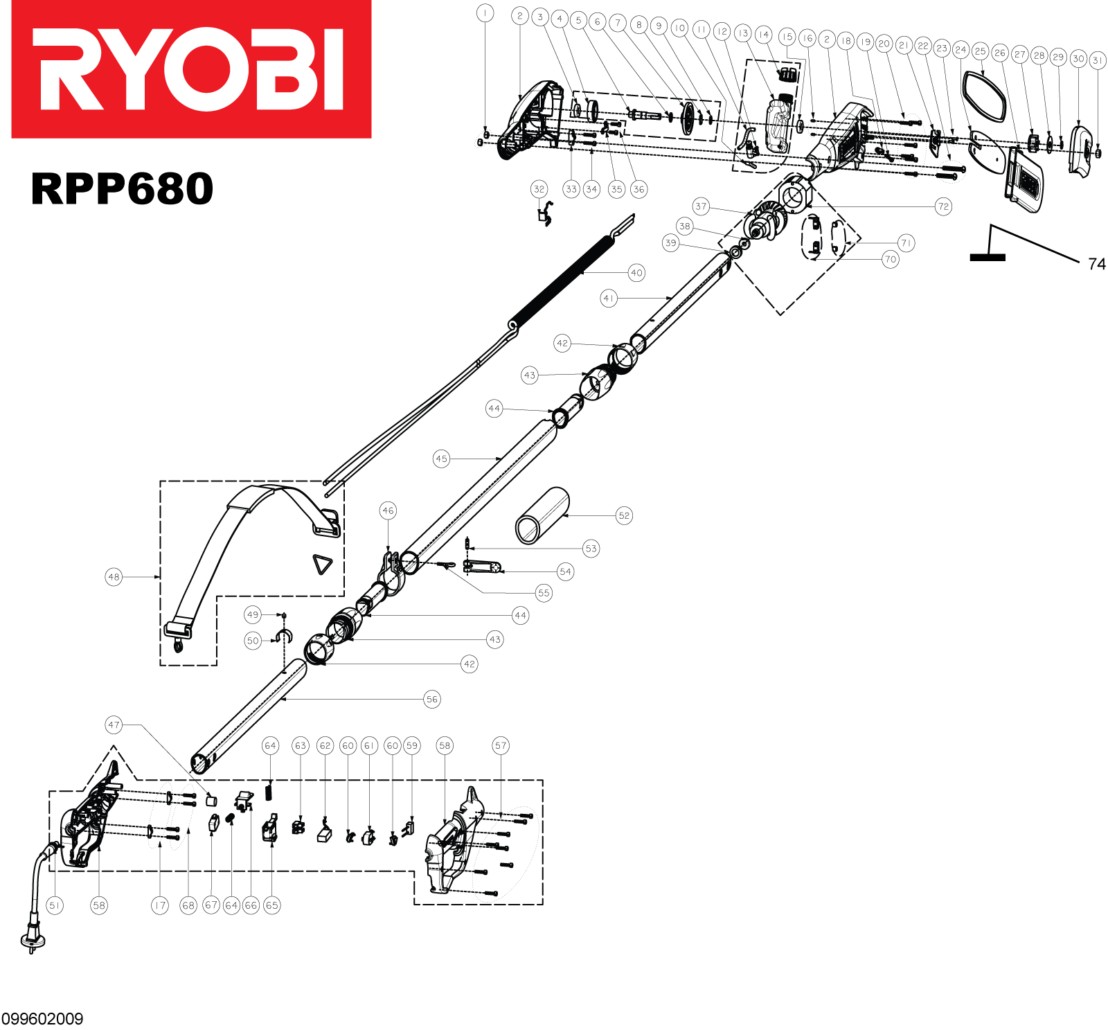 Vue éclatée Ryobi RPP680 099602009#01