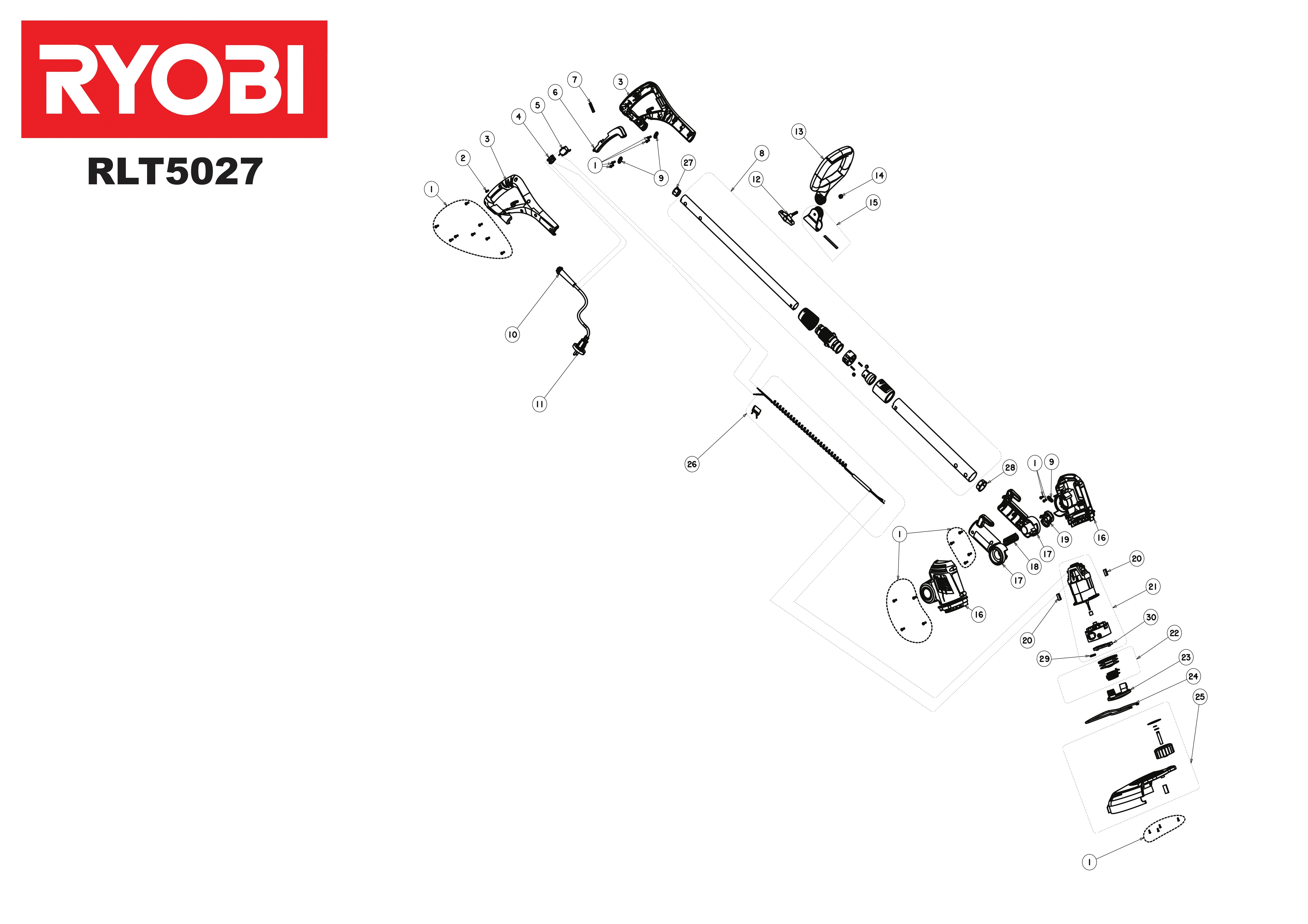 Vue éclatée Ryobi RLT5027 4000444197#01