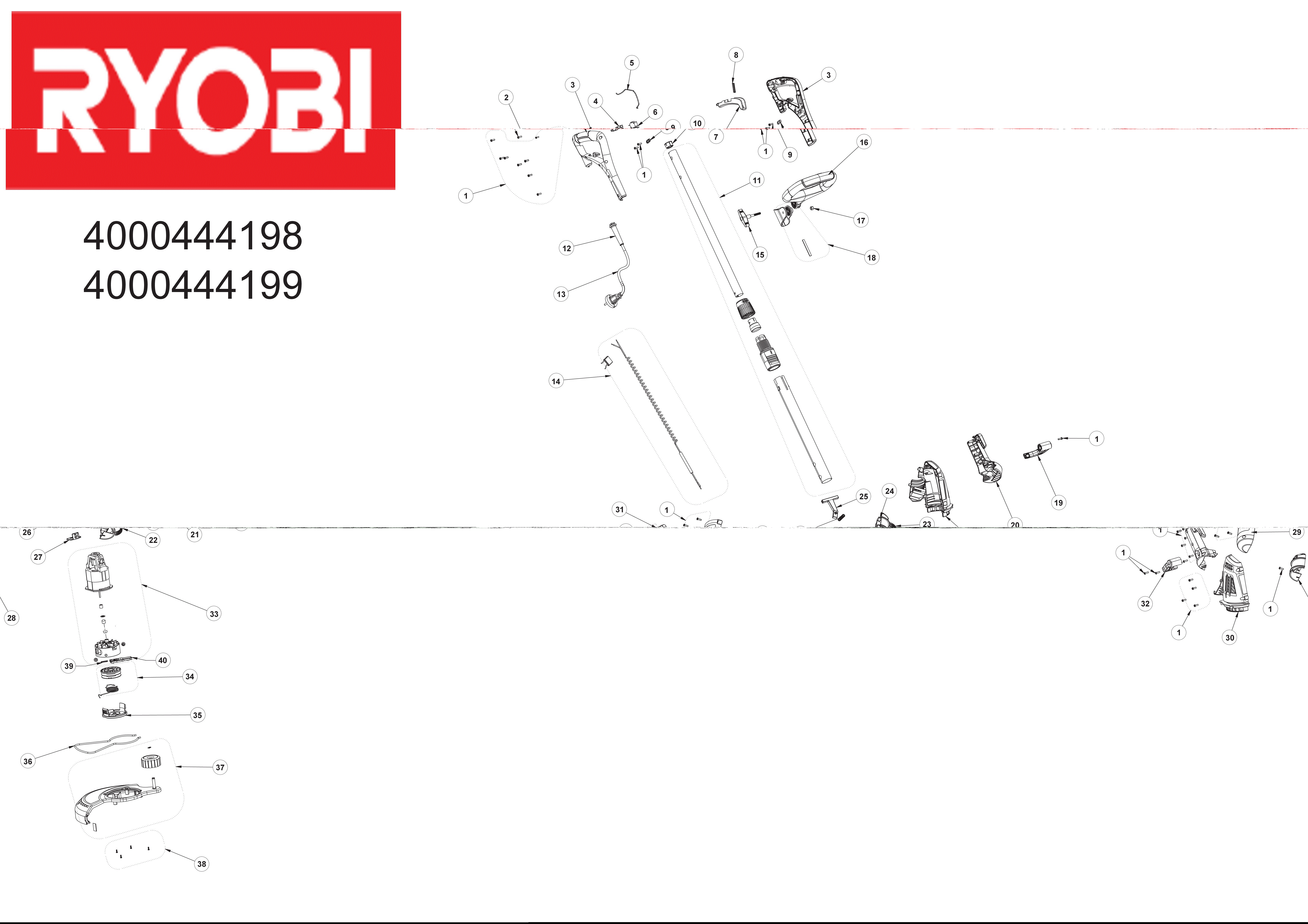 Vue éclatée Ryobi RLT6030 4000444199#01