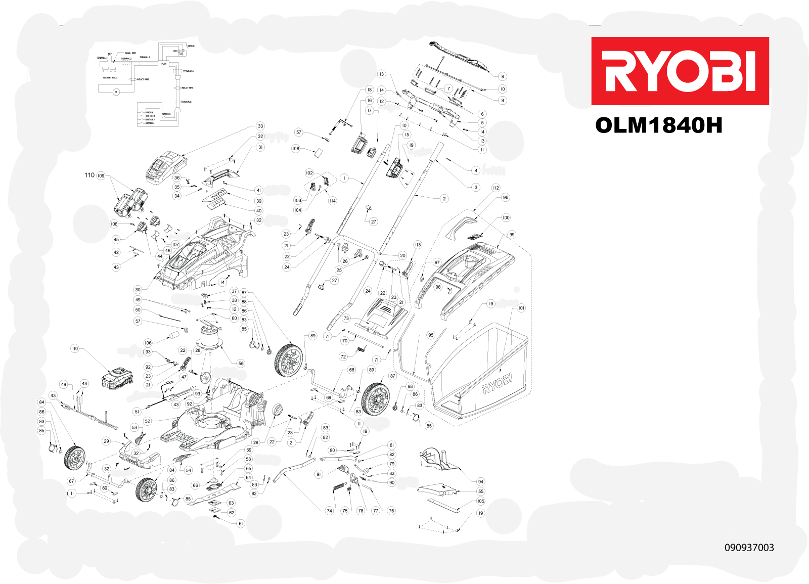 Vue éclatée Ryobi OLM1840H 4000444174#01