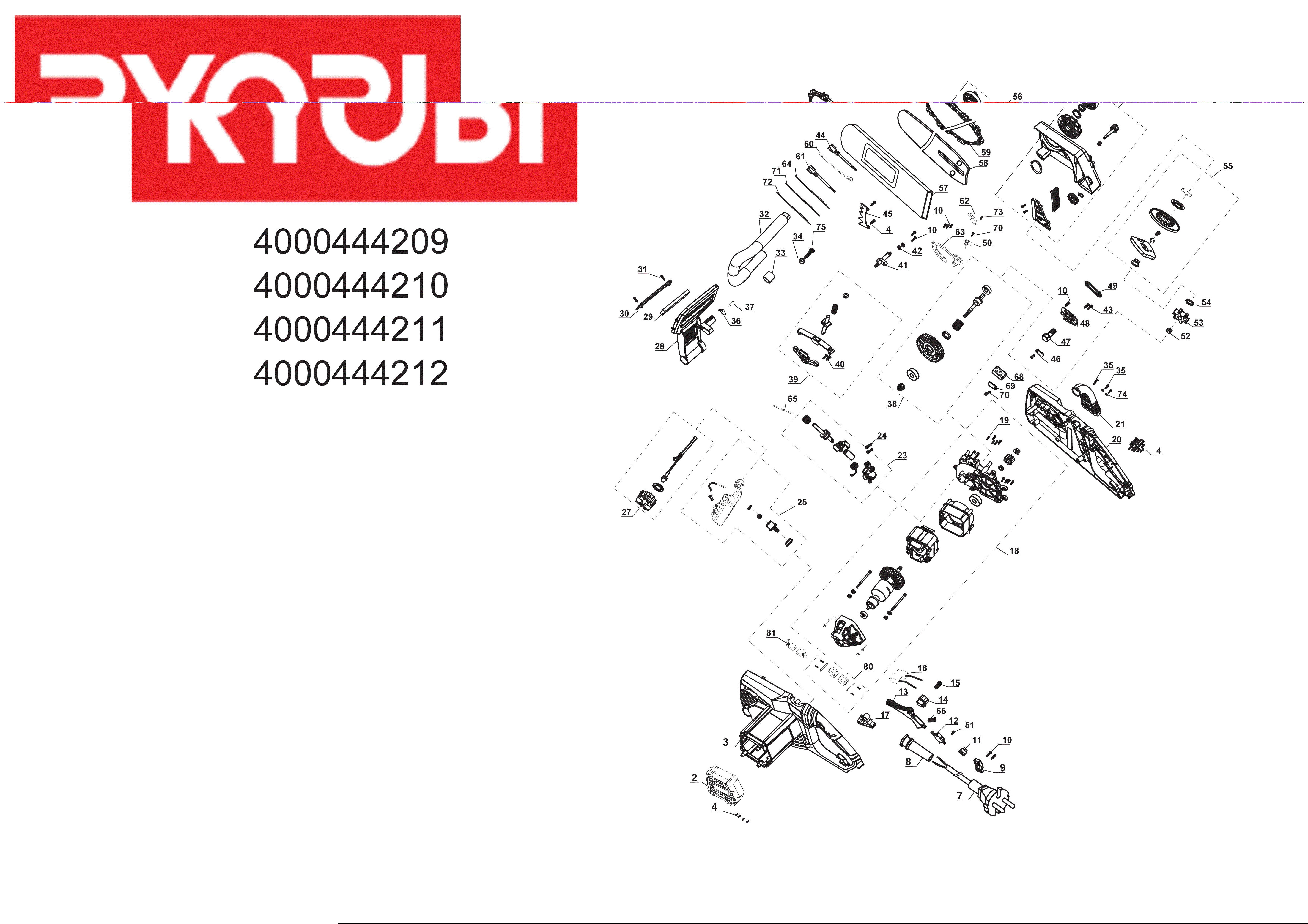 Vue éclatée Ryobi RCS2340__2300W_40CM_EU 4000444211#01