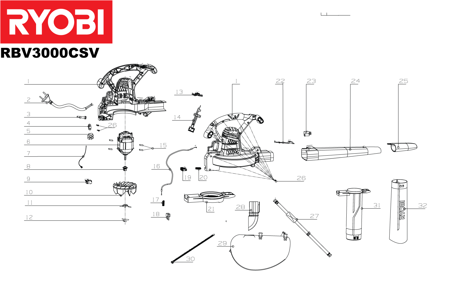 Vue éclatée Ryobi RBV3000CSV__EU 4000444213#01