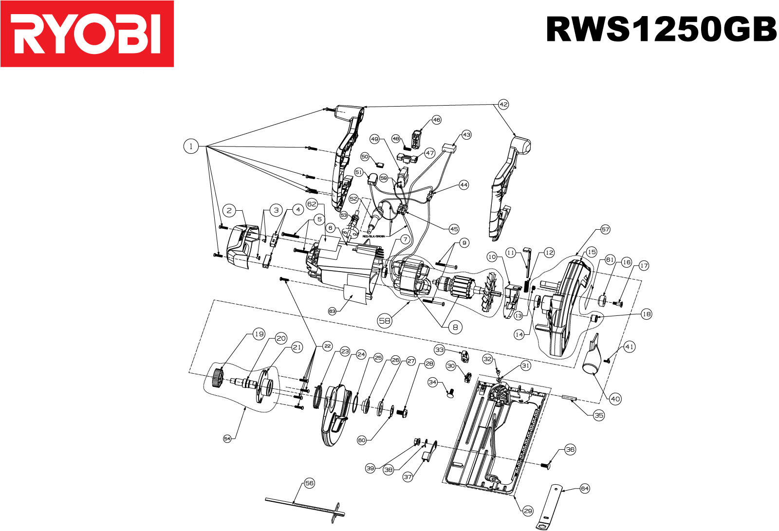 Vue éclatée Ryobi RWS1250GB 5133002194#1#01