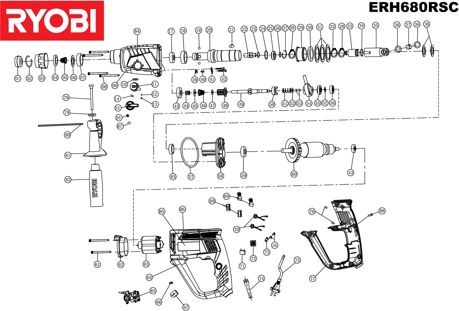 Vue éclatée Ryobi ERH680RSC 5133002210#1#01