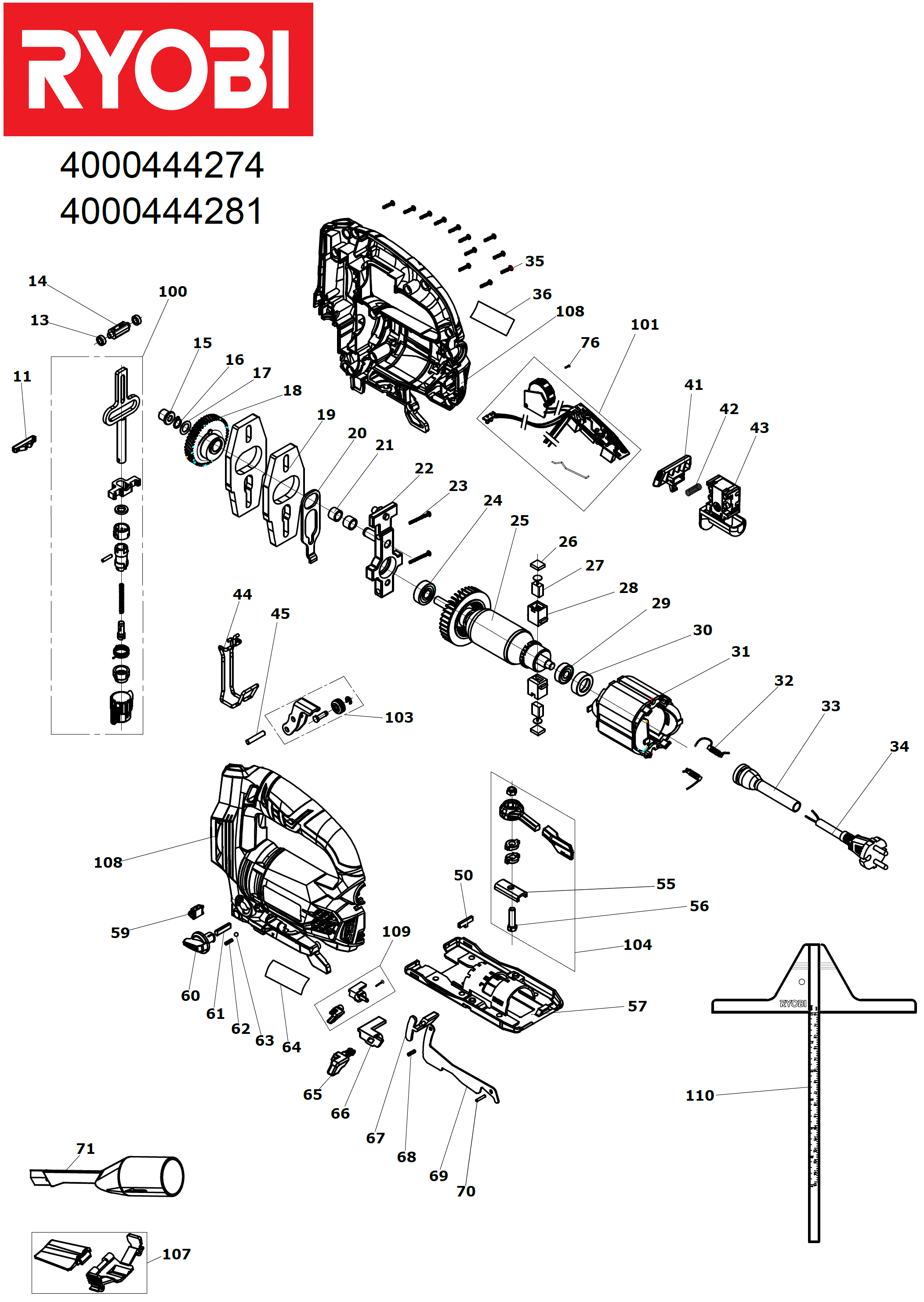 Vue éclatée Ryobi RJS1050G 4000444281#01
