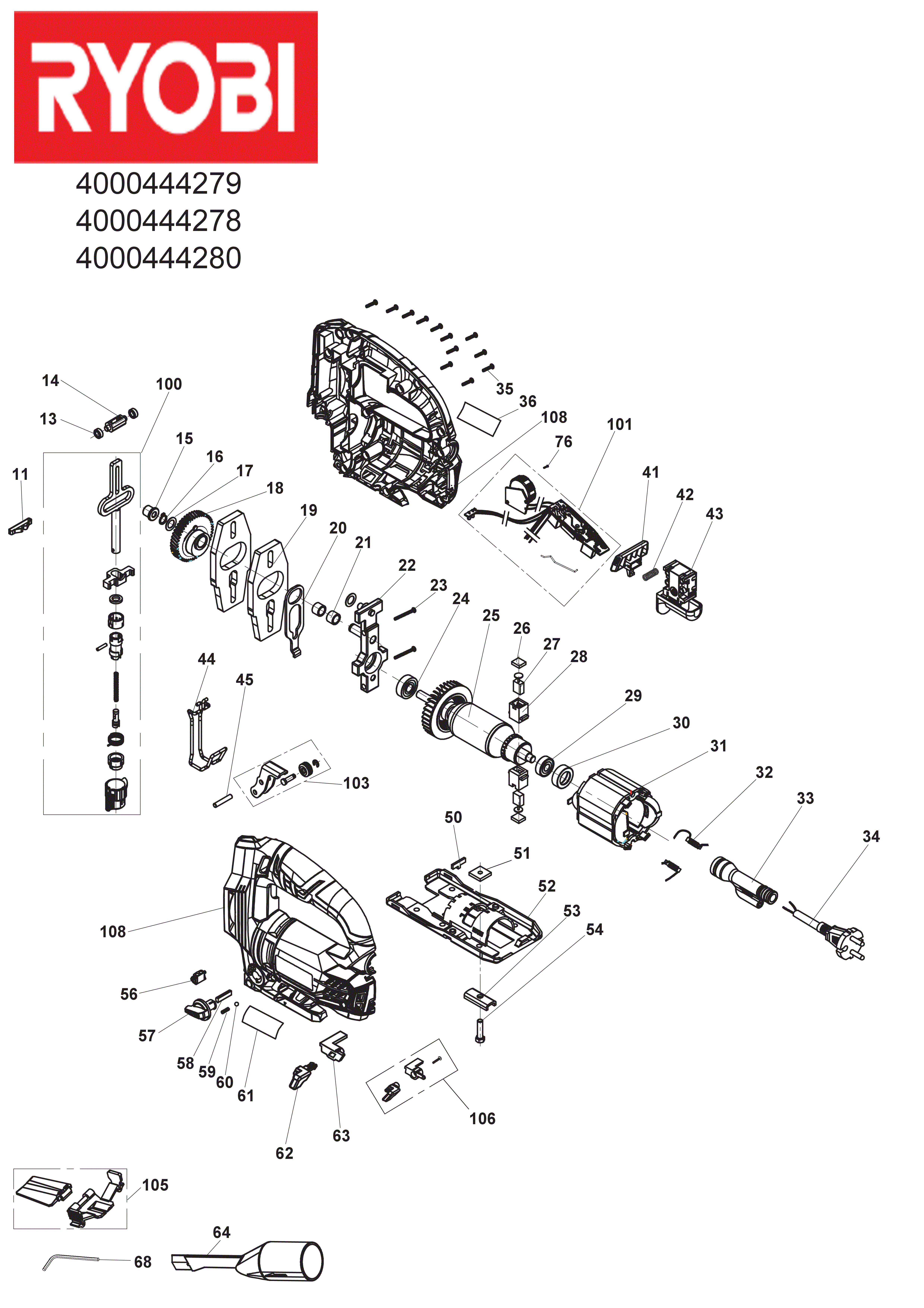 Vue éclatée Ryobi RJS980K 4000444280#01