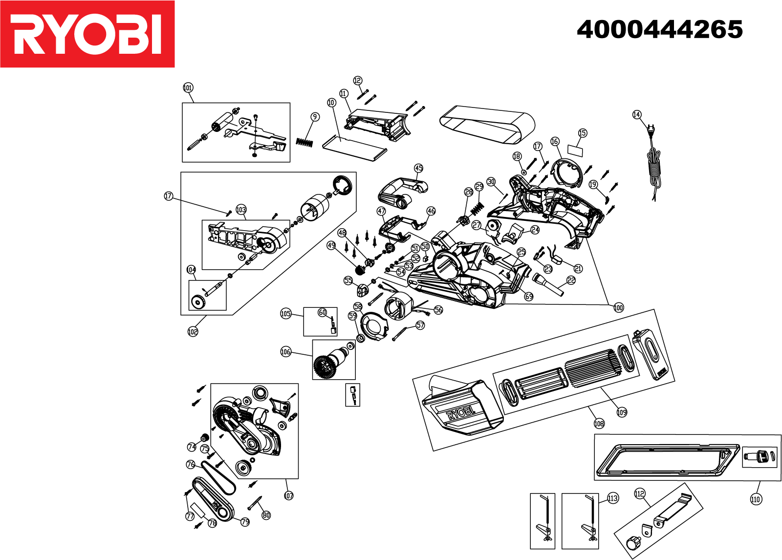 Vue éclatée Ryobi EBS750 4000444265#01
