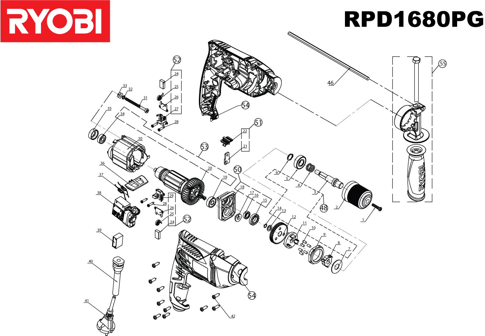 Vue éclatée Ryobi RPD1680P 5133002317#1#01