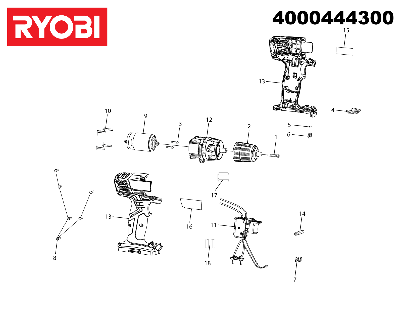 Vue éclatée Ryobi R12SD-L13S_12V 4000444300#01