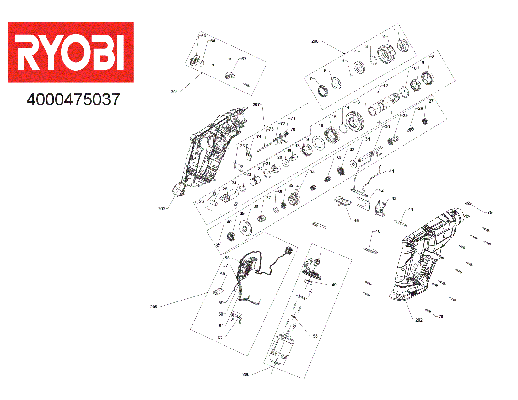 Vue éclatée Ryobi R18SDS-L15S 4000475037#01
