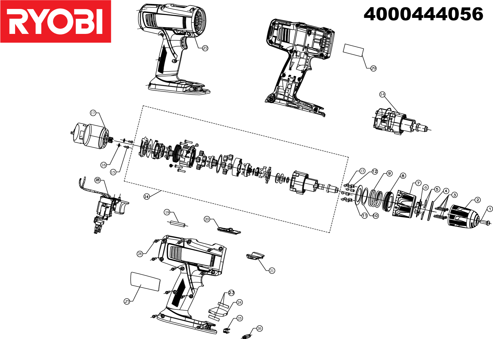 Vue éclatée Ryobi R18DDP-LL13T 4000444056#01