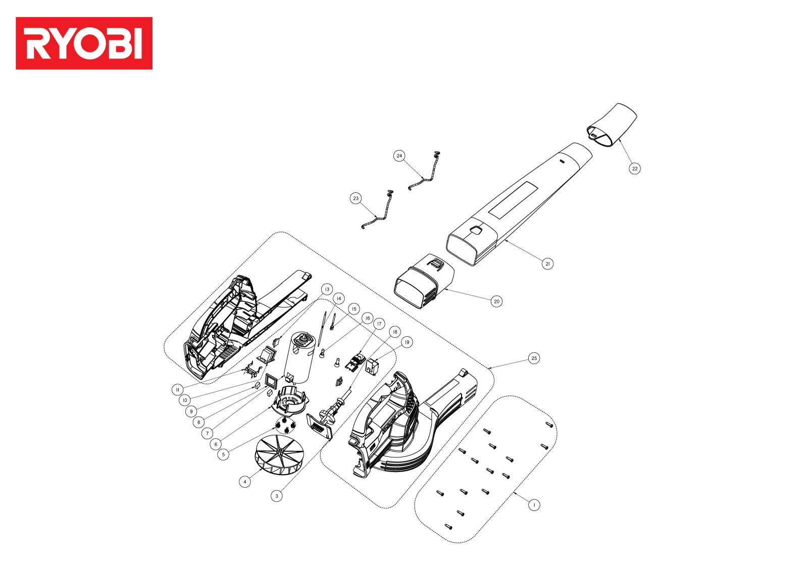 Vue éclatée Ryobi OBL1820H 4000444395#01