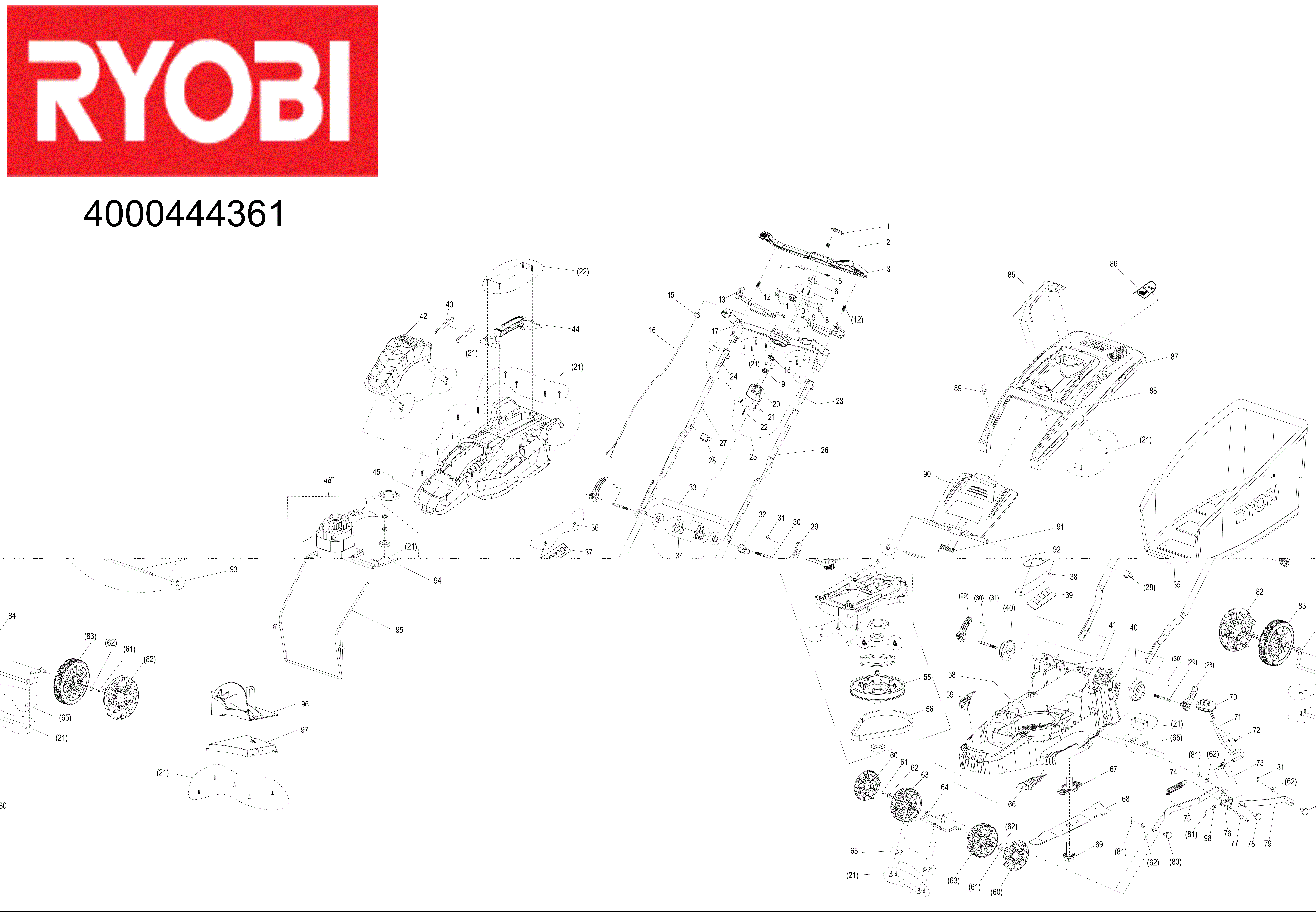 Vue éclatée Ryobi RLM15E36H_1500W_36CM 4000444361#01