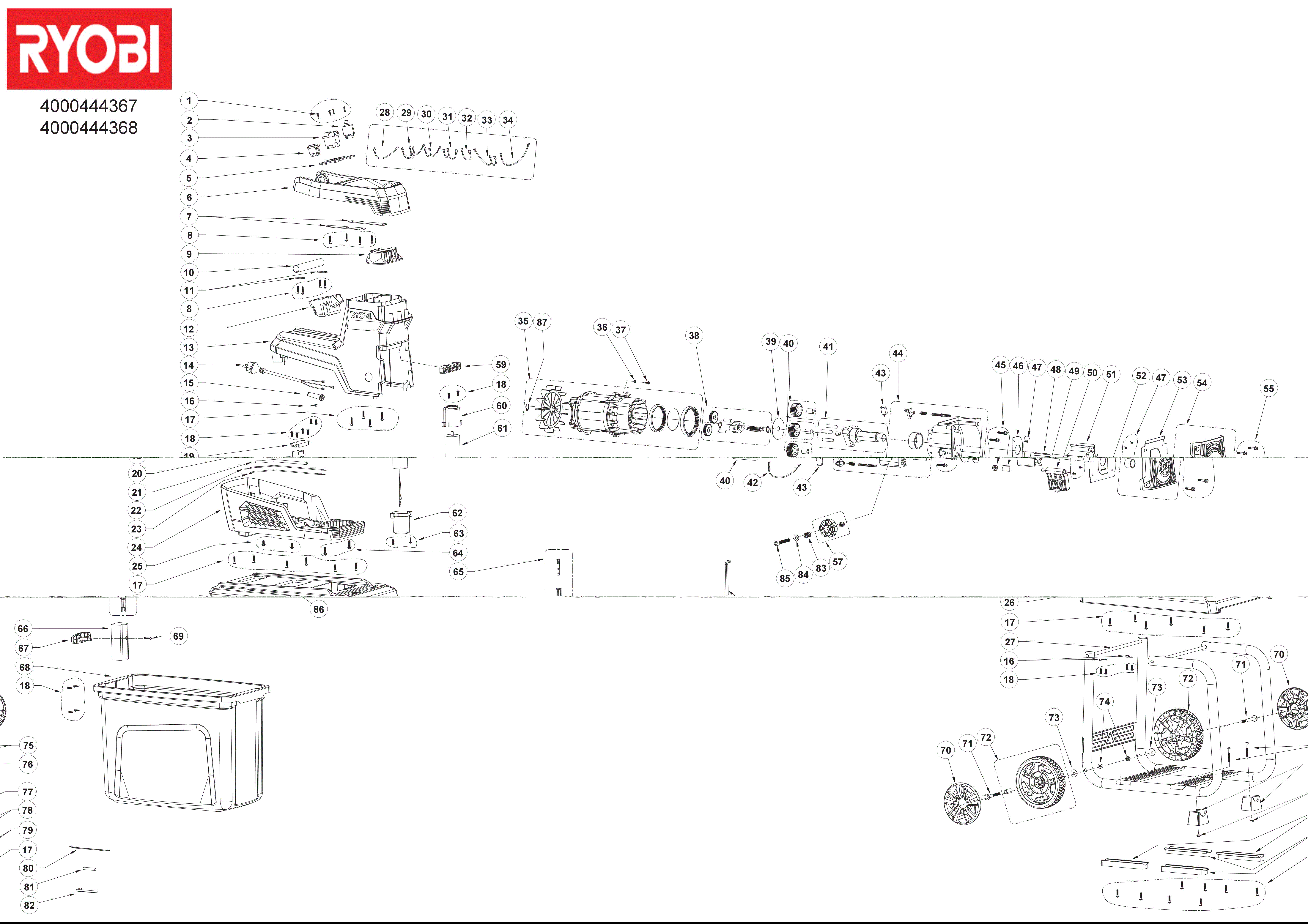 Vue éclatée Ryobi RSH2845T 4000444367#01