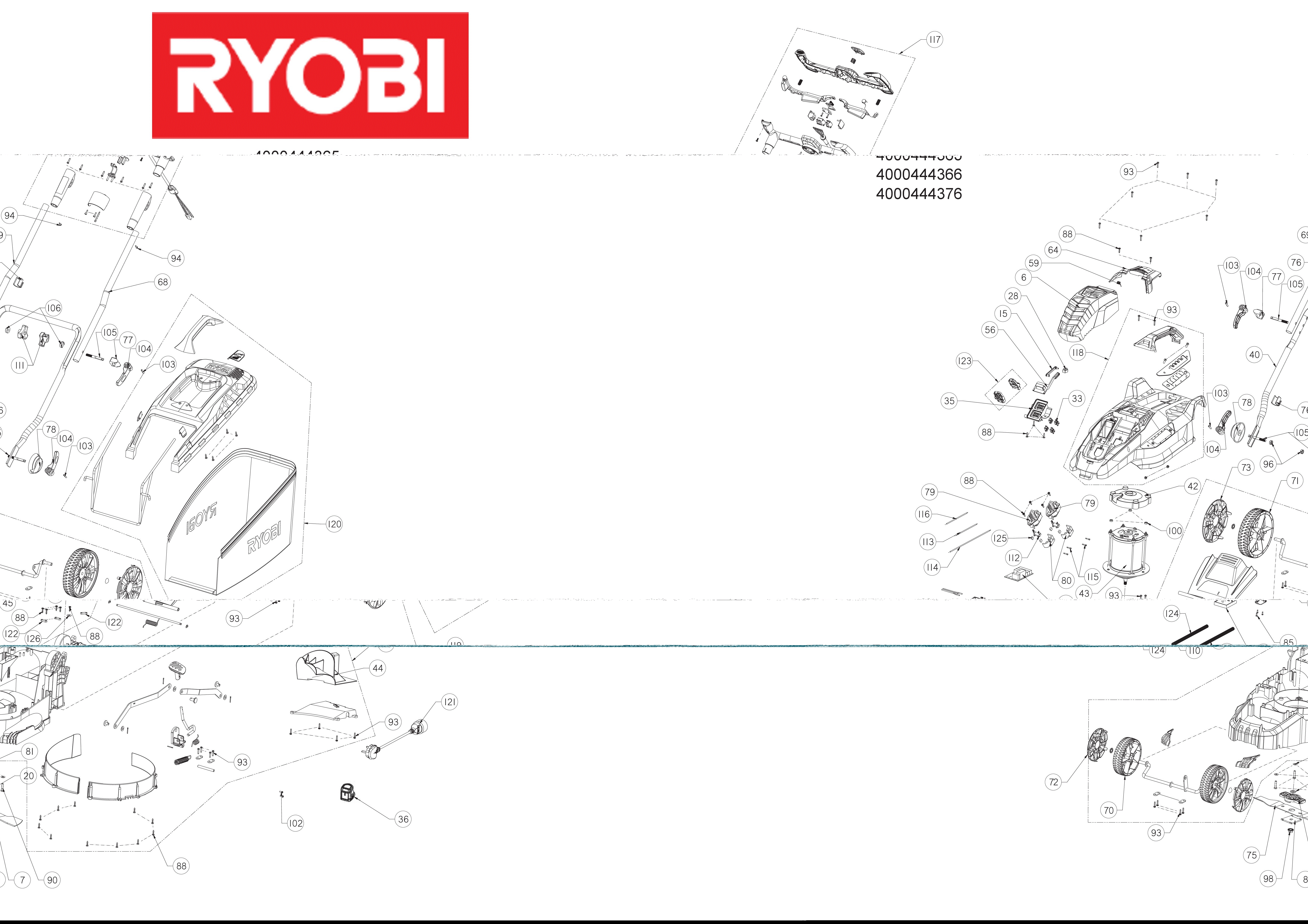Vue éclatée Ryobi OLM1834H_36V_34CM 4000444376#01