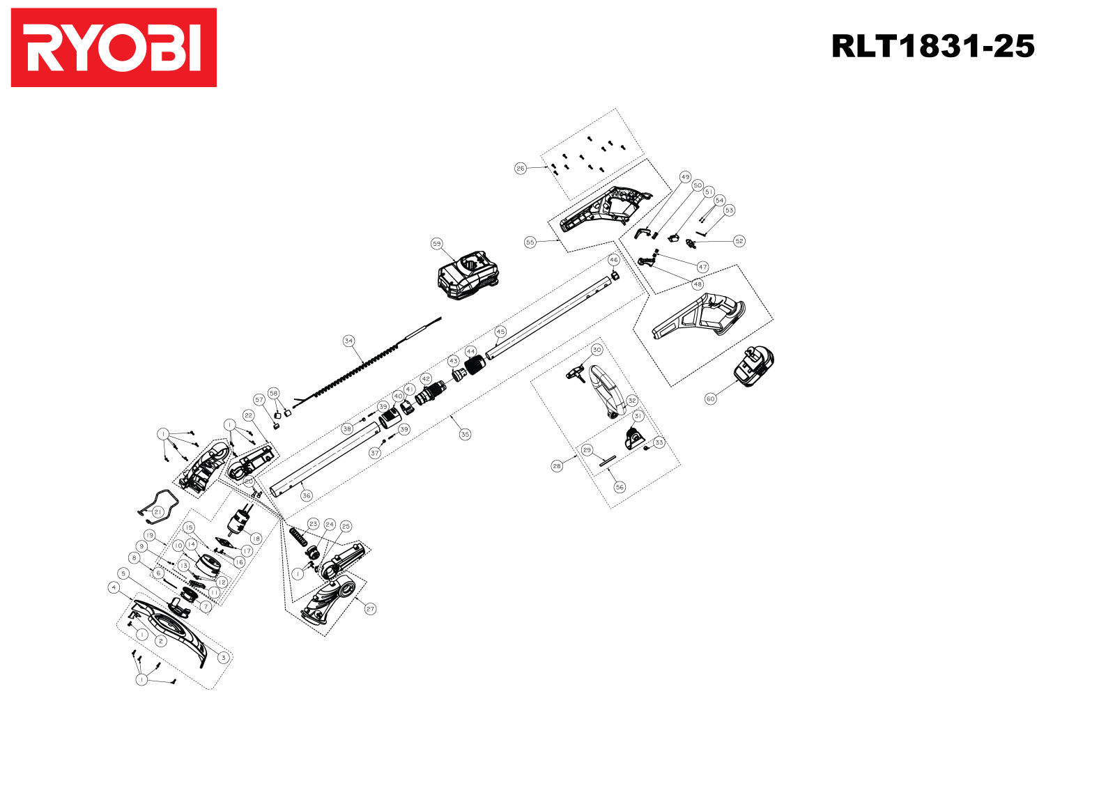 Vue éclatée Ryobi RLT183125 4000444402#01