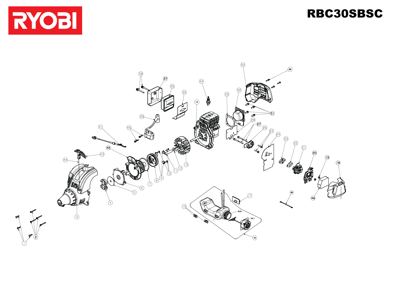 Vue éclatée Ryobi RBC30SBSC__30CC 4000444388#01