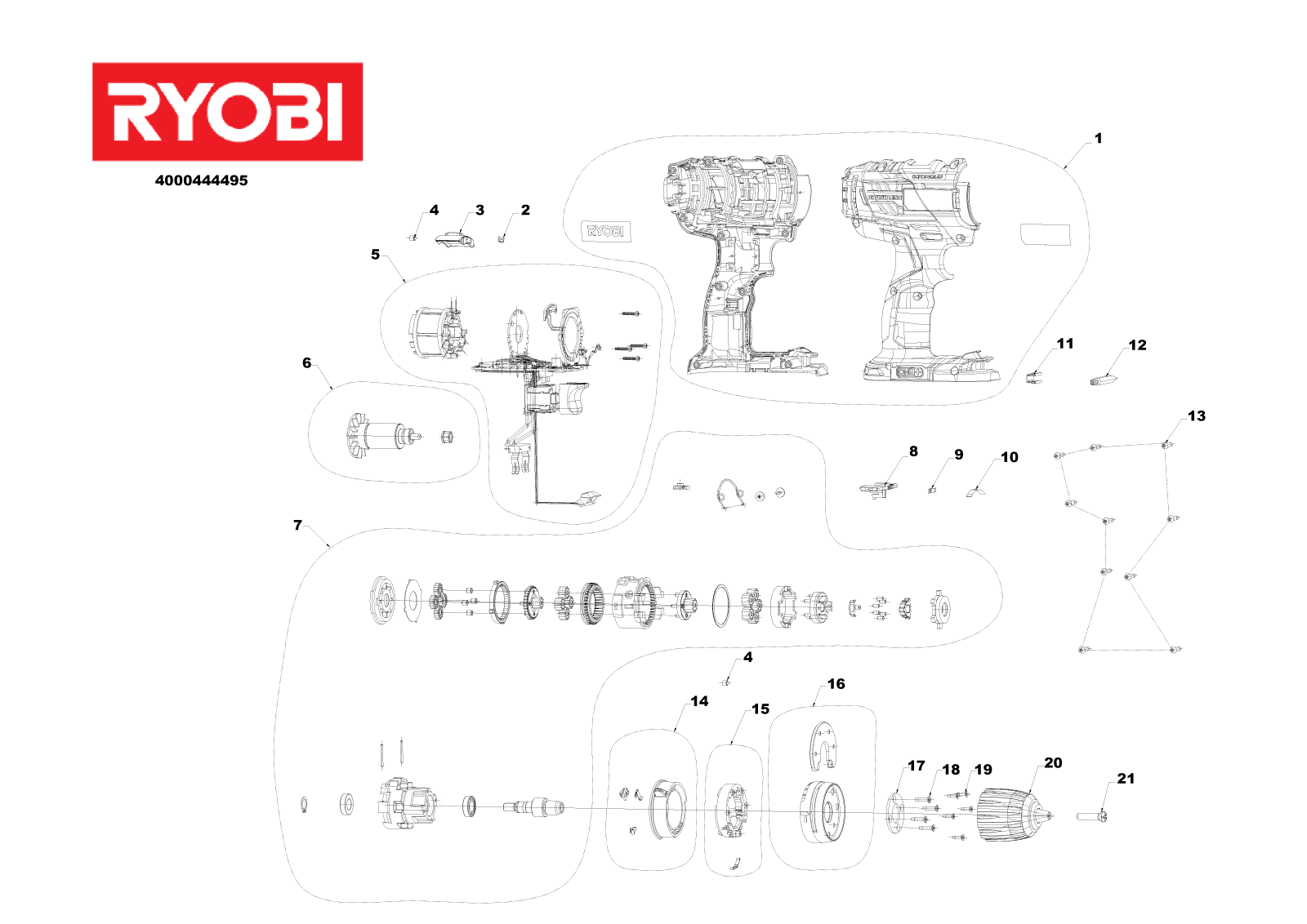 Vue éclatée Ryobi R18DDBL-LL25S_18V__EU 4000444495#01
