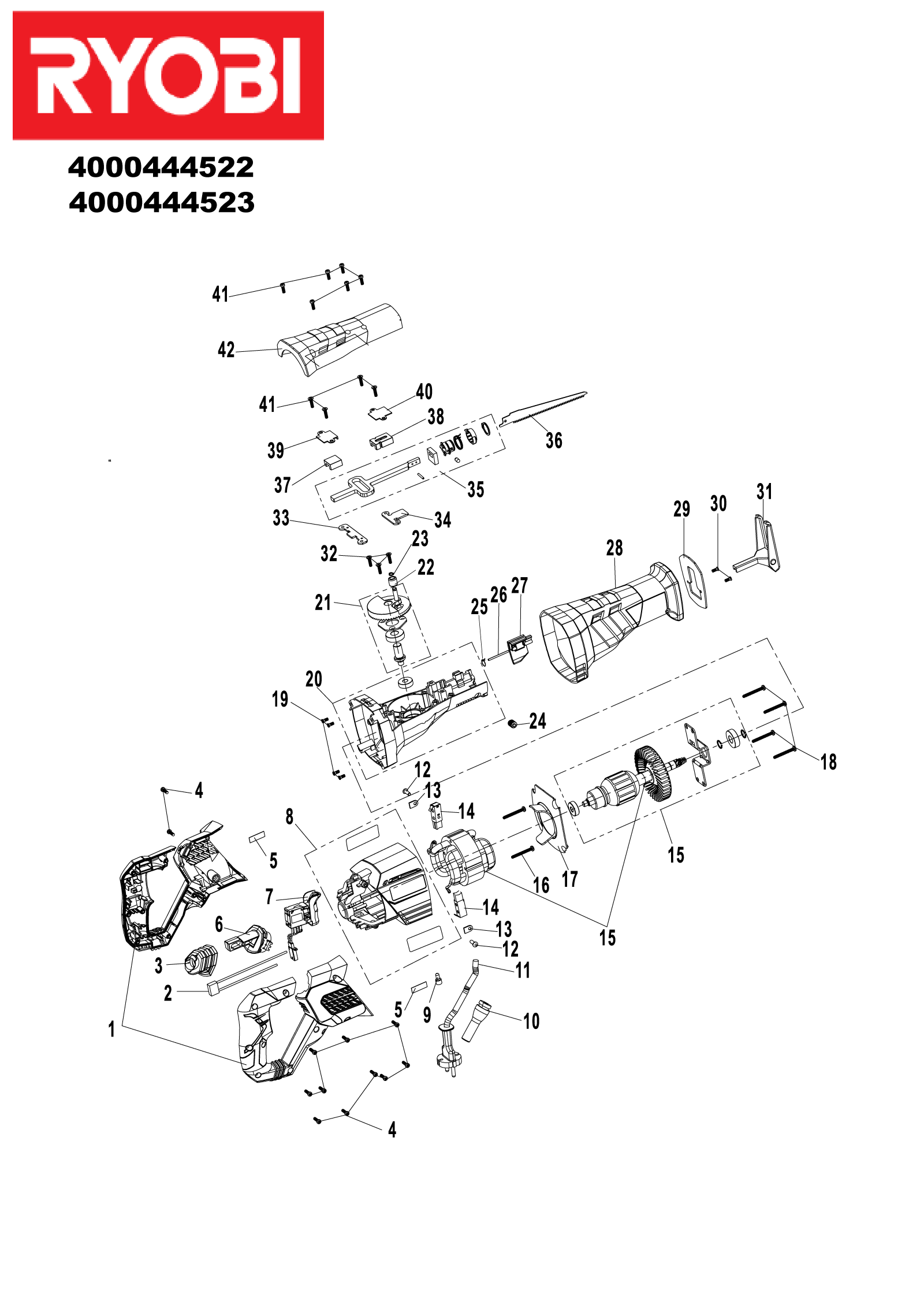 Vue éclatée Ryobi RRS1200-K 4000444523#01