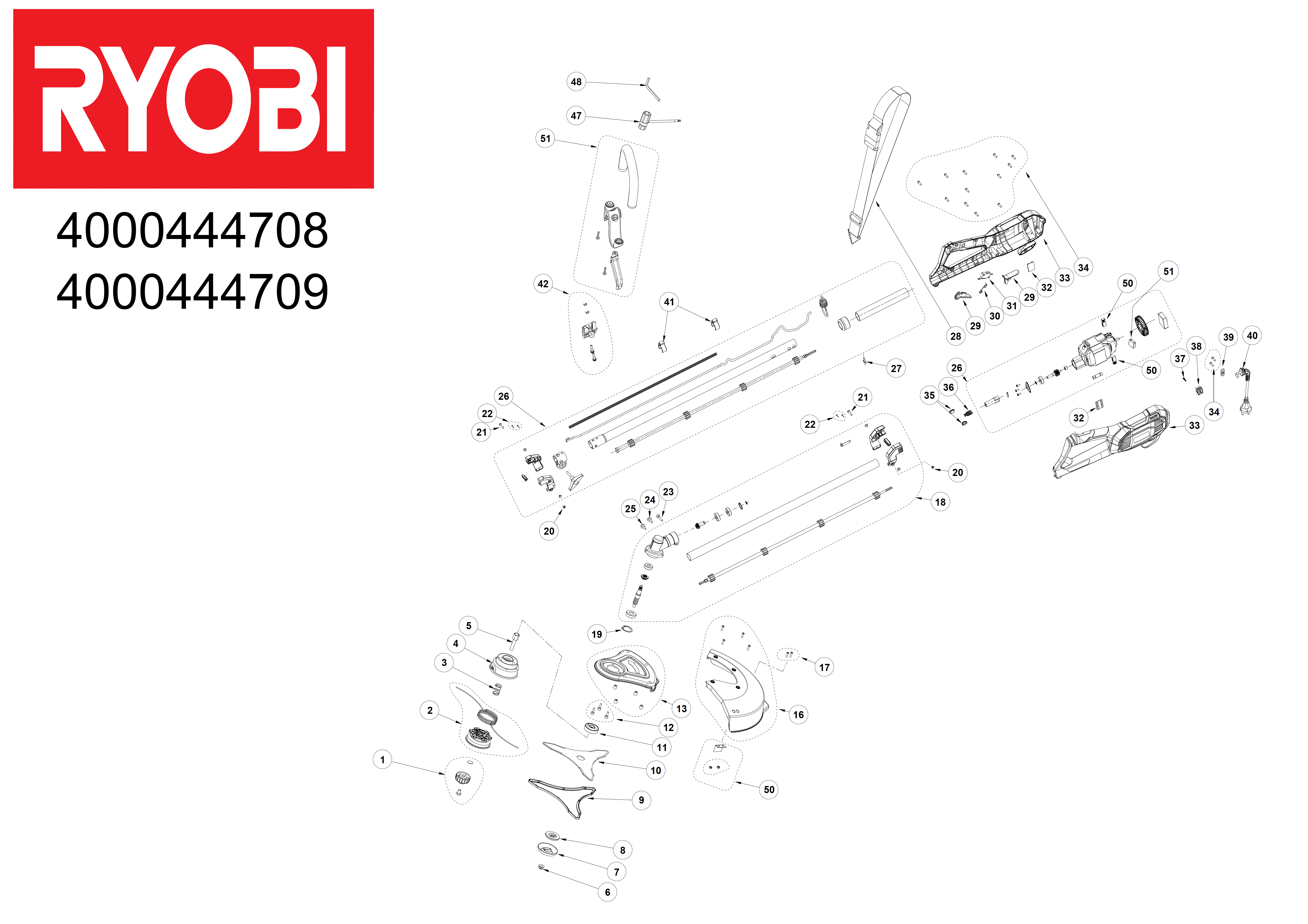 Vue éclatée Ryobi RBC1226I_1200W 4000444708#01