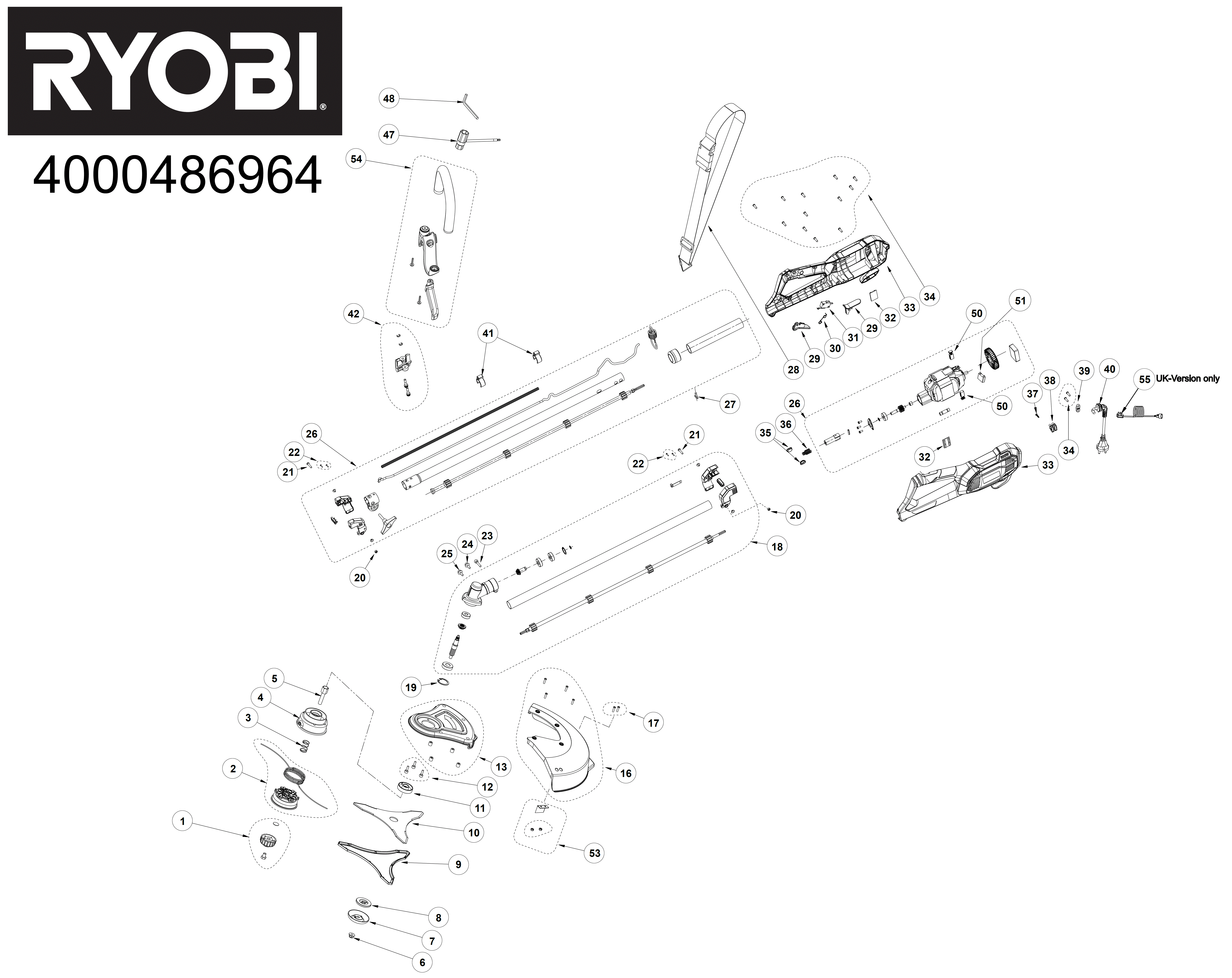 Vue éclatée Ryobi RBC1226I 4000444709#01