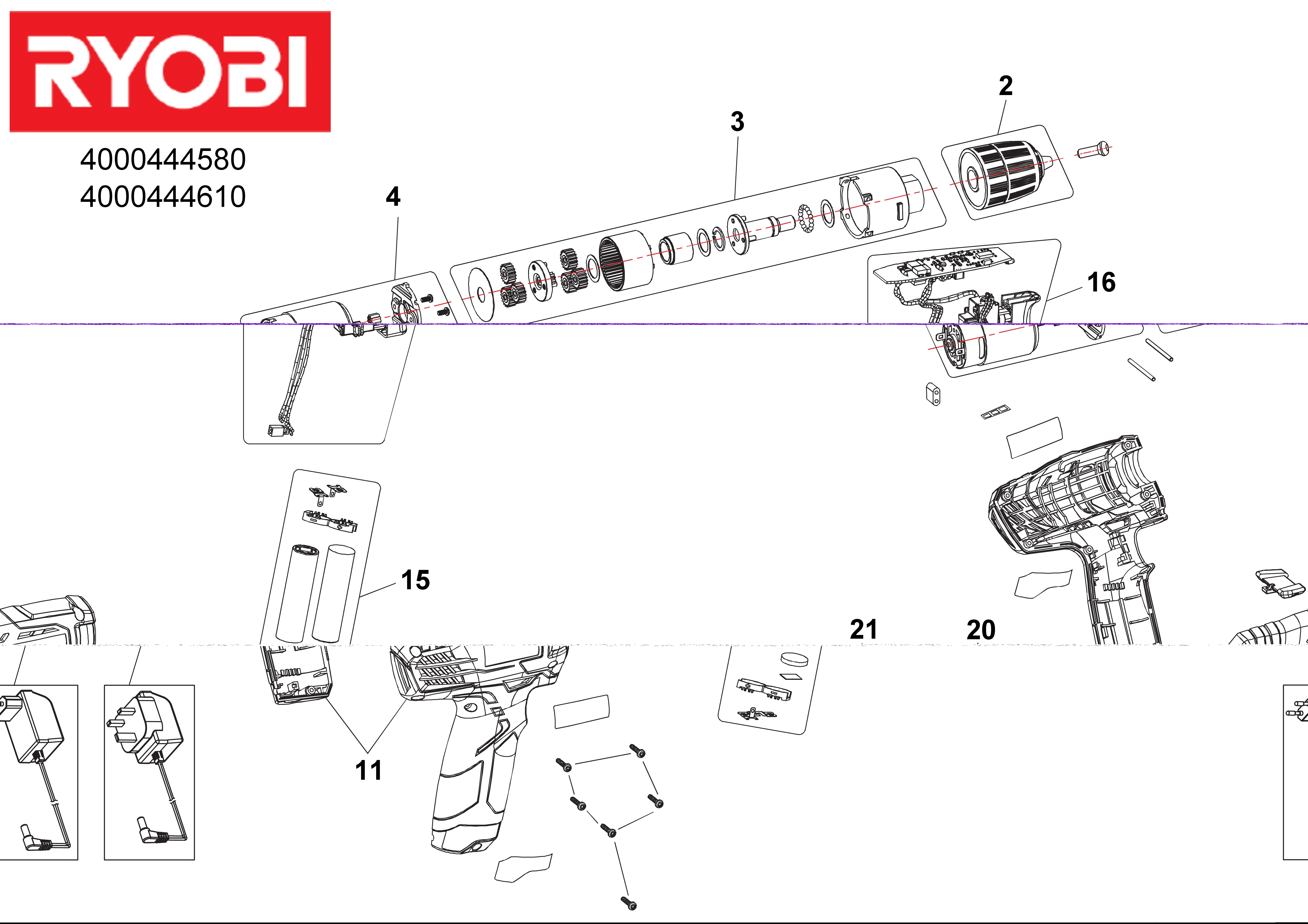 Vue éclatée Ryobi R7SD-L13G 4000444610#01