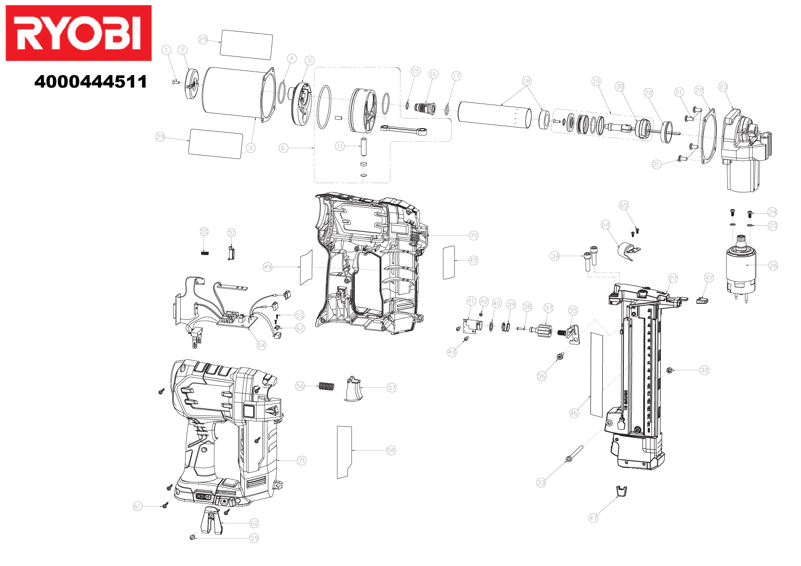 Vue éclatée Ryobi R18S18G-0 4000444511#01