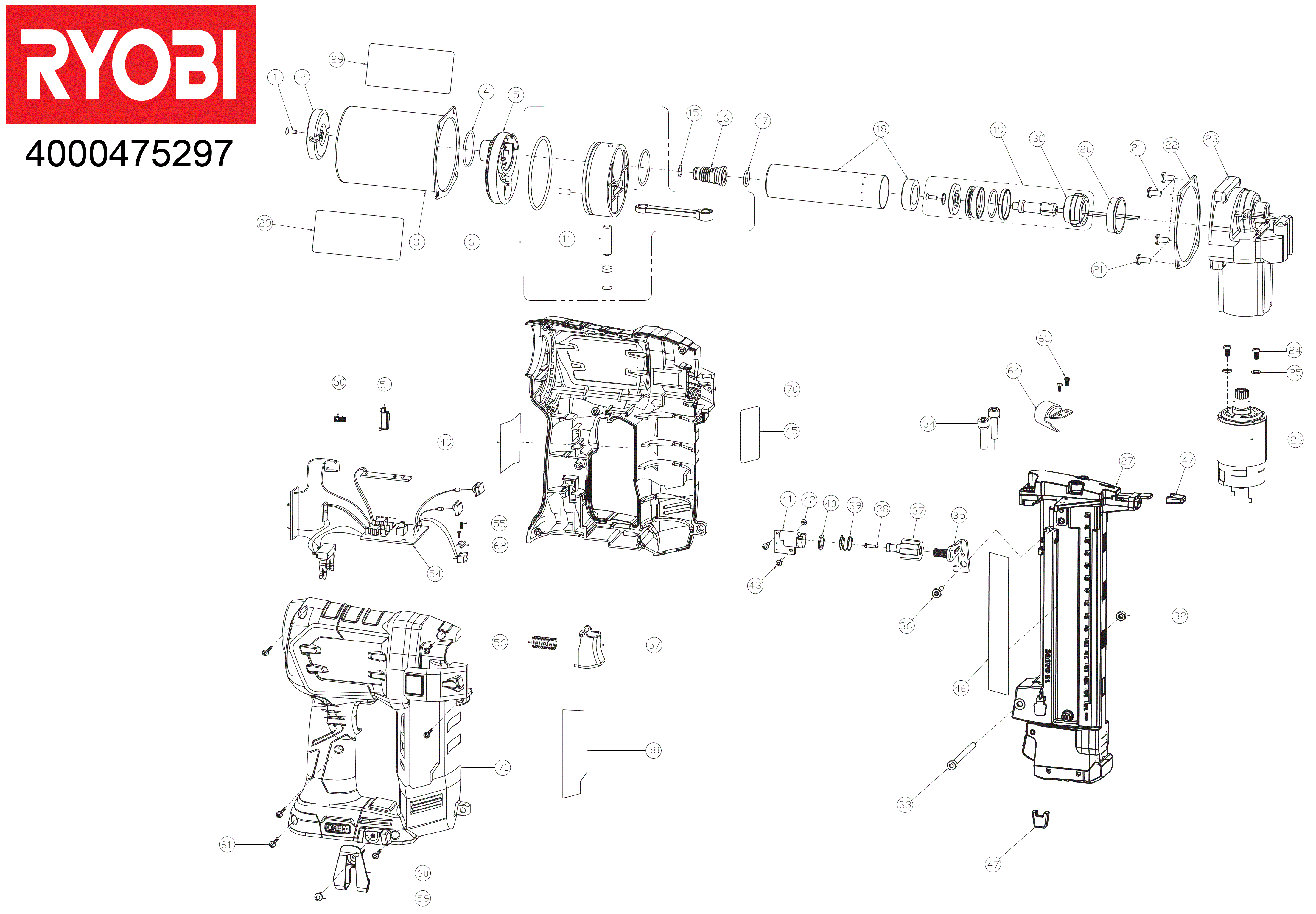 Vue éclatée Ryobi R18S18G-0 4000475297#01