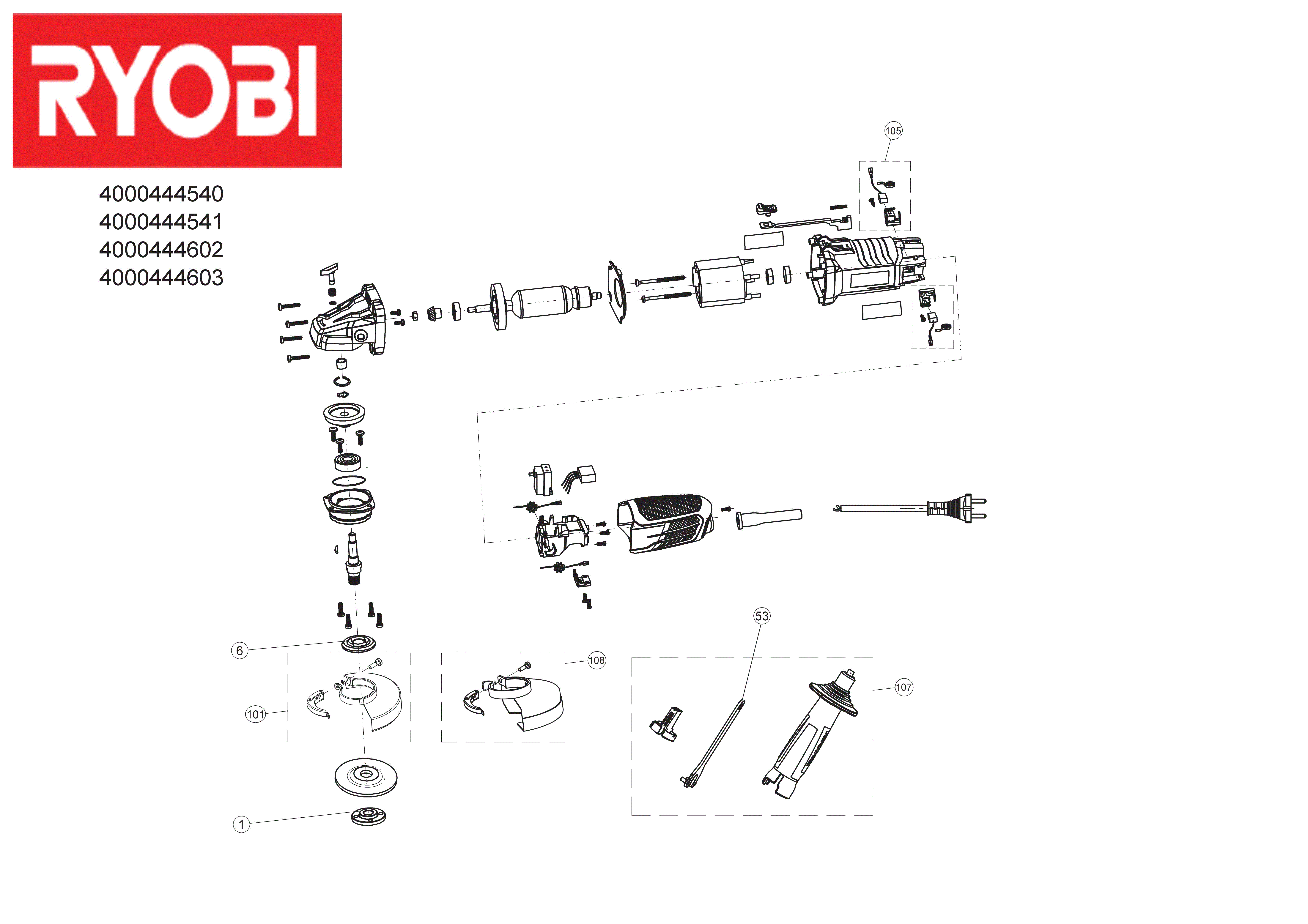 Vue éclatée Ryobi RAG800-G115__800W_IN2 4000444540#01