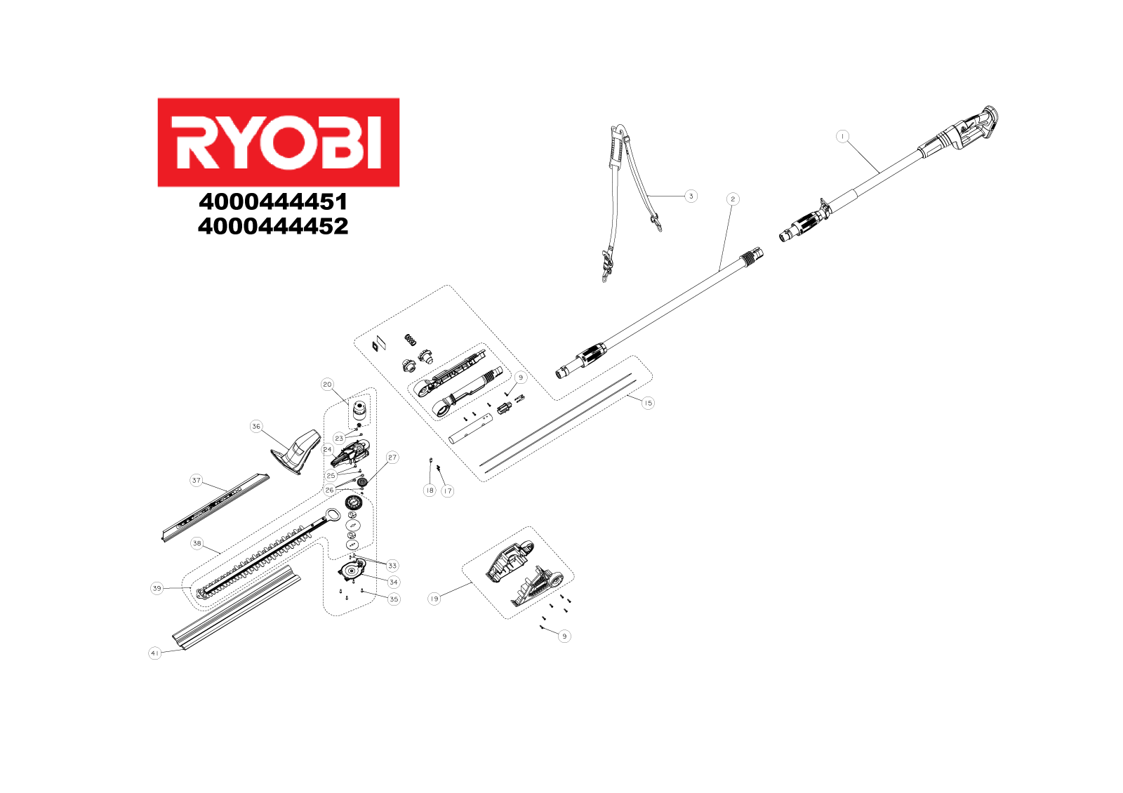Vue éclatée Ryobi OPT1845 4000444452#01