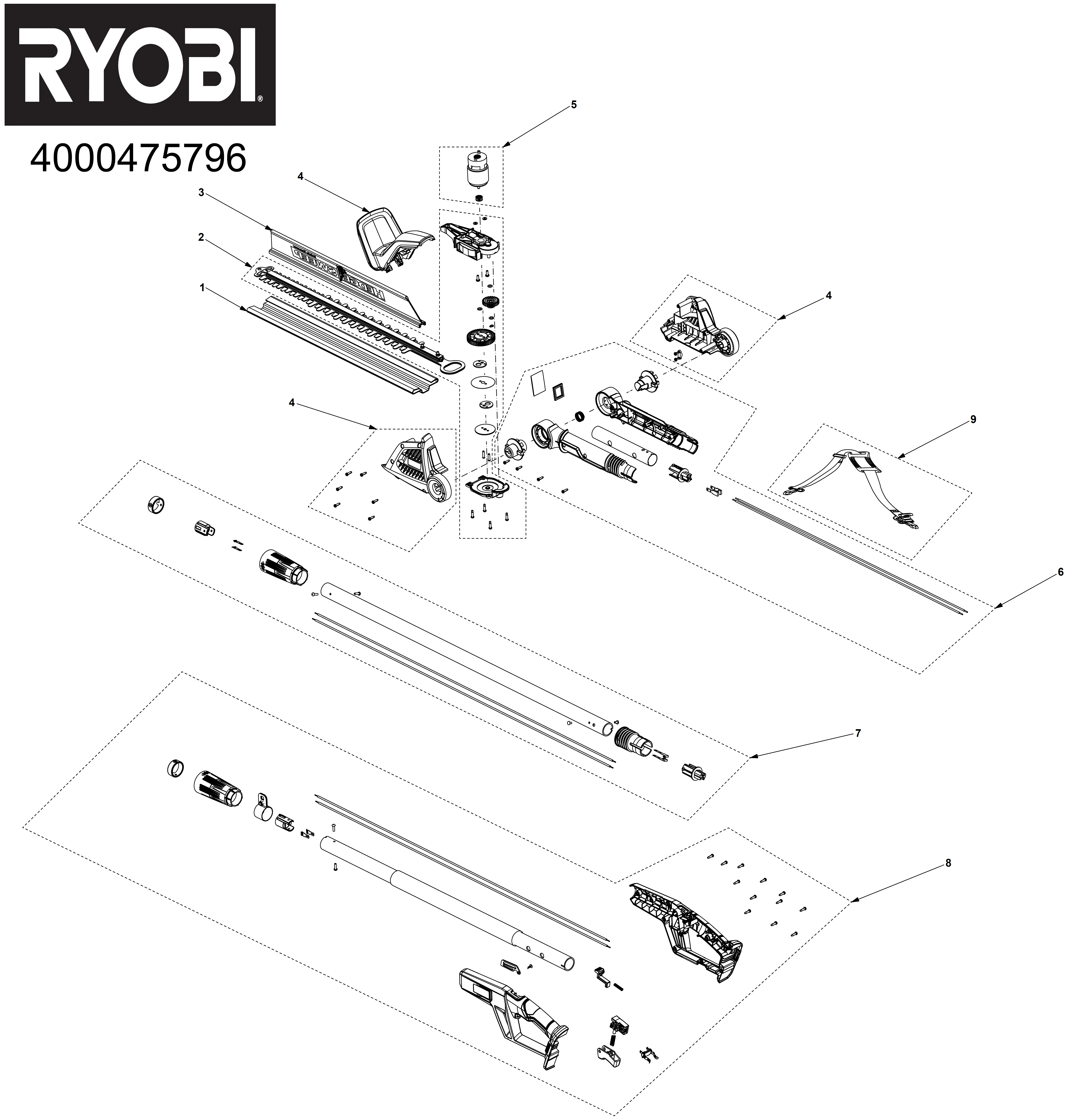 Vue éclatée Ryobi OPT1845 4000475796#01