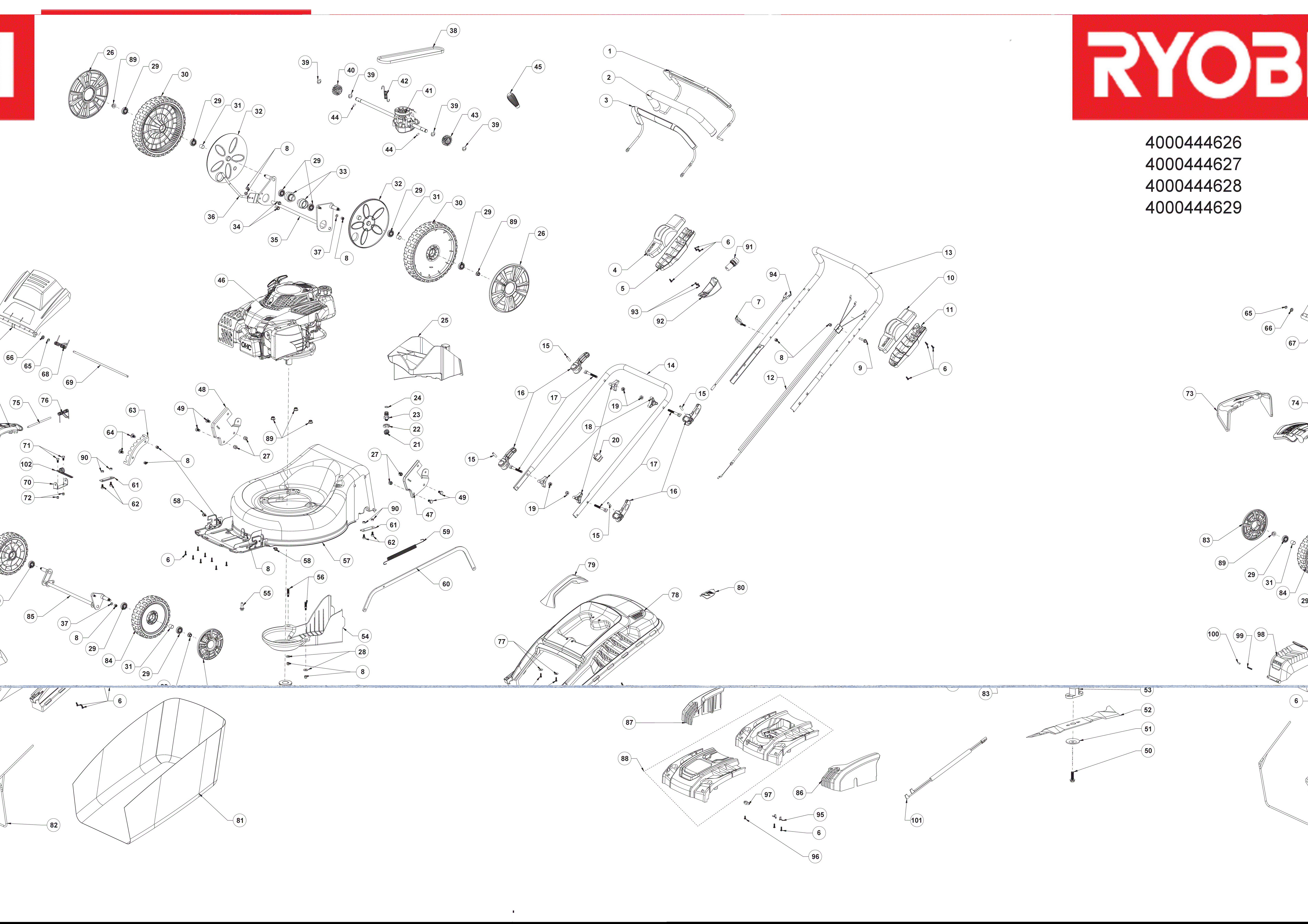 Vue éclatée Ryobi RLM46140_140CC 4000444626#01