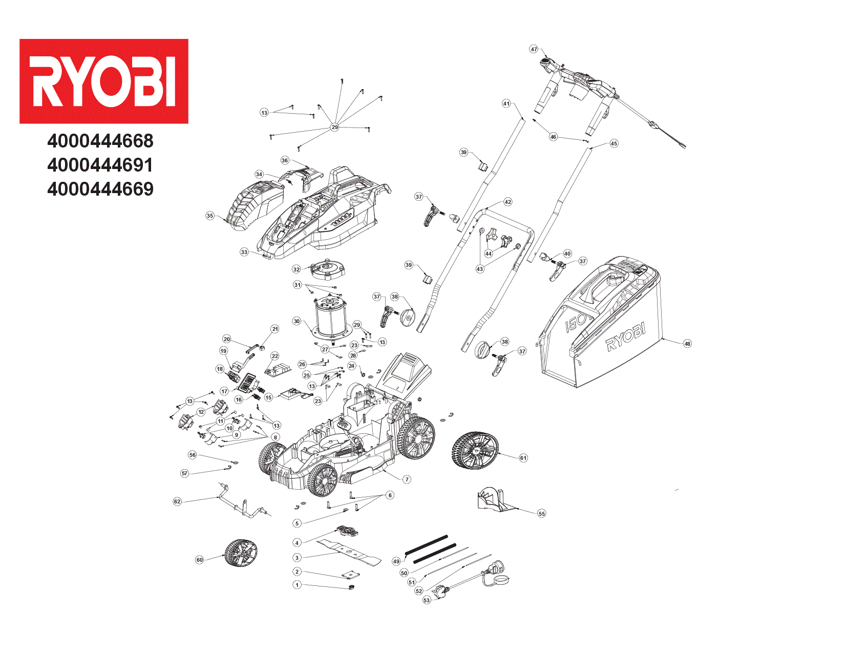 Vue éclatée Ryobi RLM18C36H225 4000444668#01