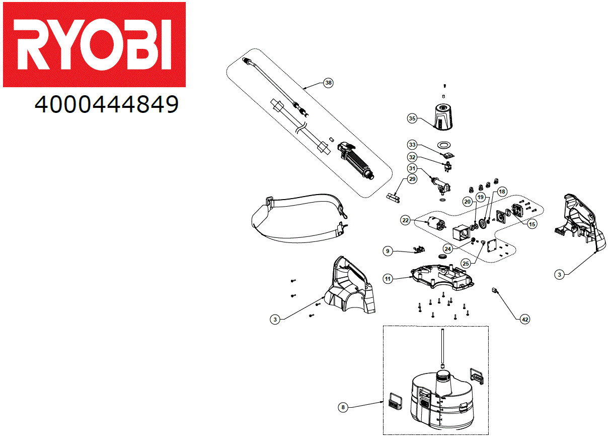 Vue éclatée Ryobi OWS1880 4000444849#01