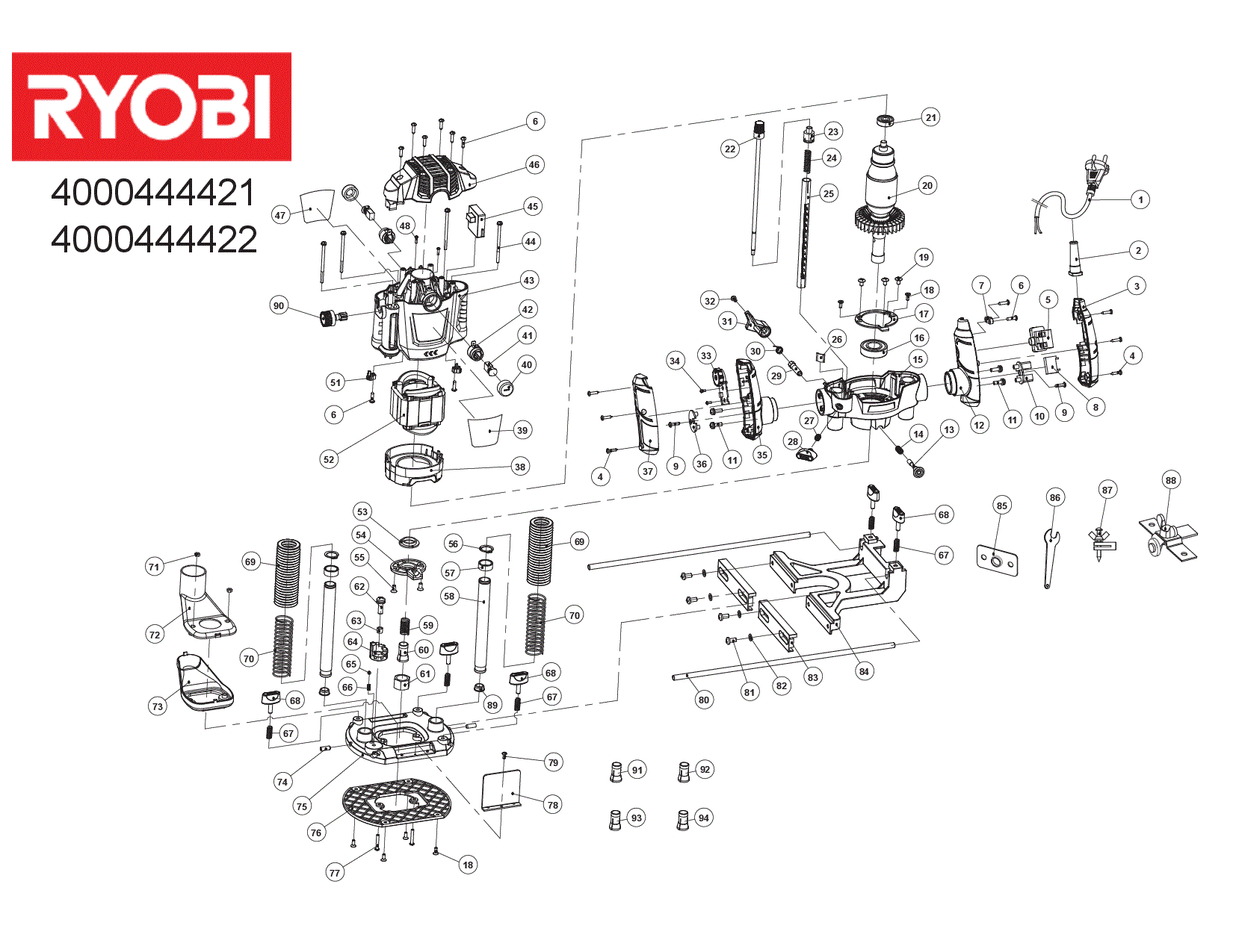 Vue éclatée Ryobi RRT1600P-K_GB2 4000444422#01