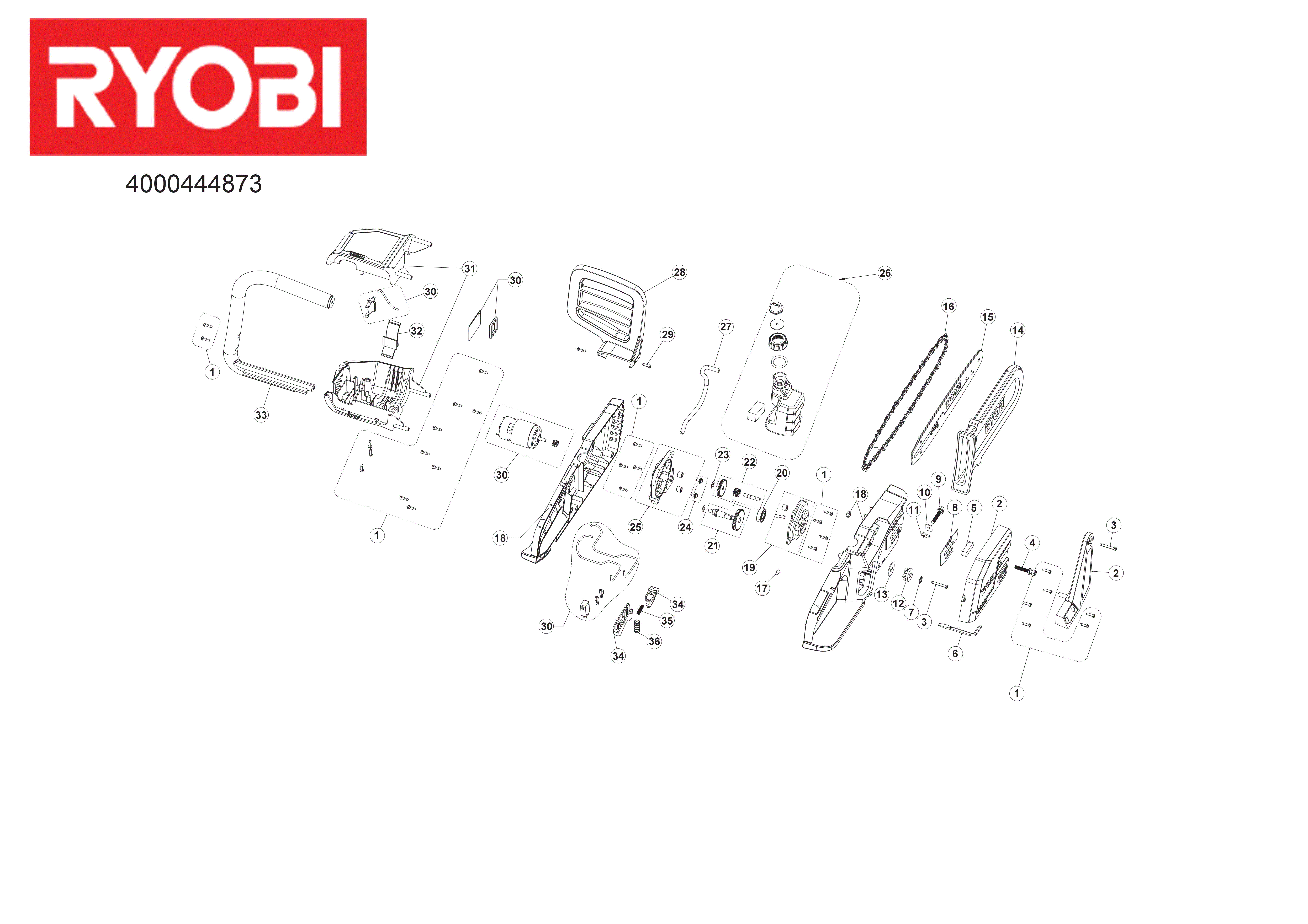 Vue éclatée Ryobi OCS1825 4000444873#01
