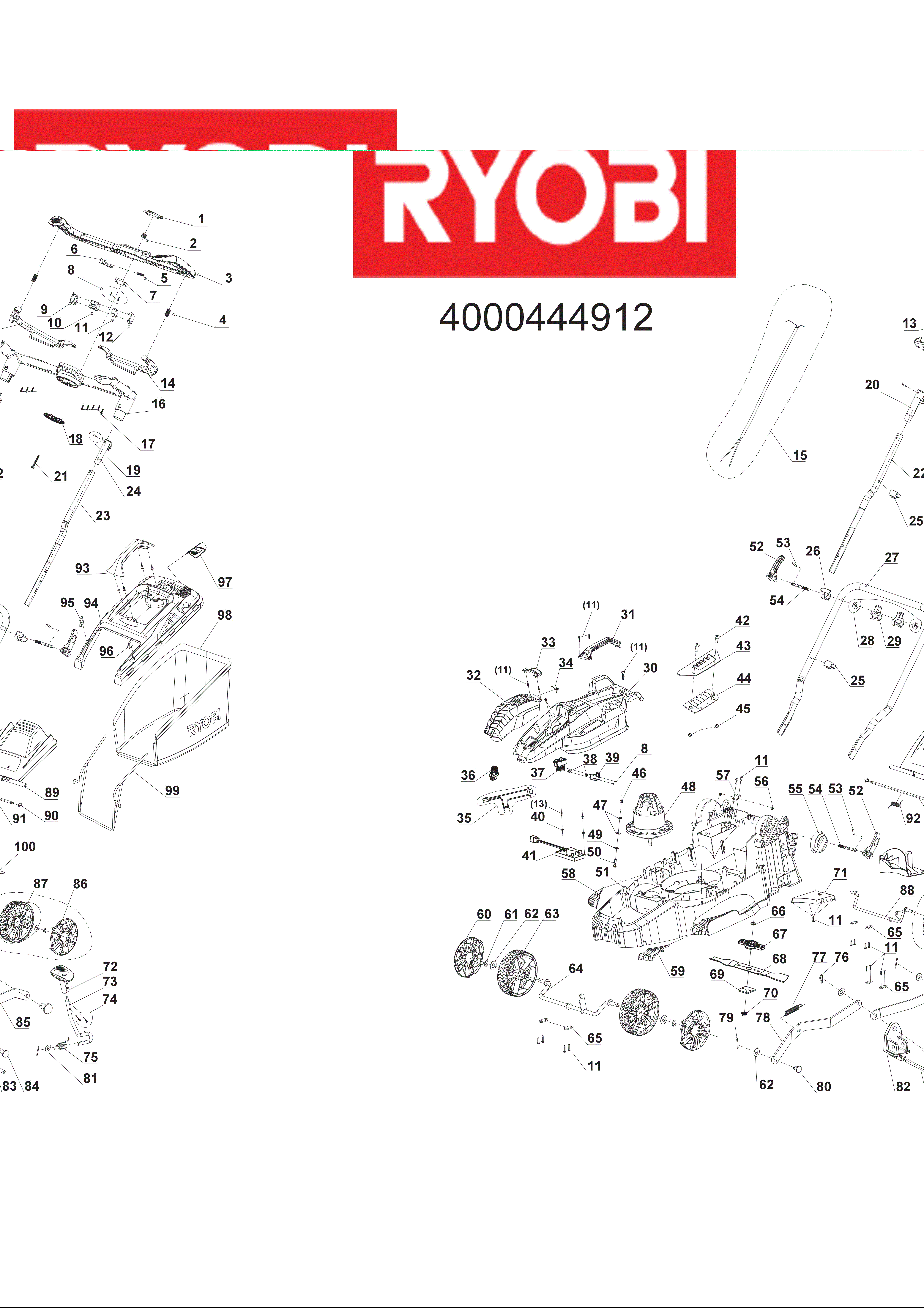 Vue éclatée Ryobi RLM18X36250 4000444912#01
