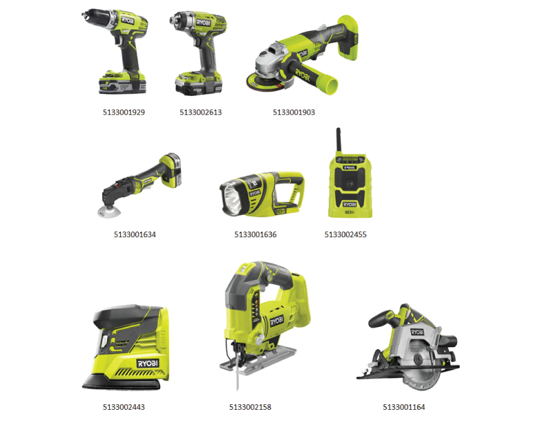 Vue éclatée Ryobi R18CK9-LL525S_9_PC_COMBO_KIT 5133002777#1#01