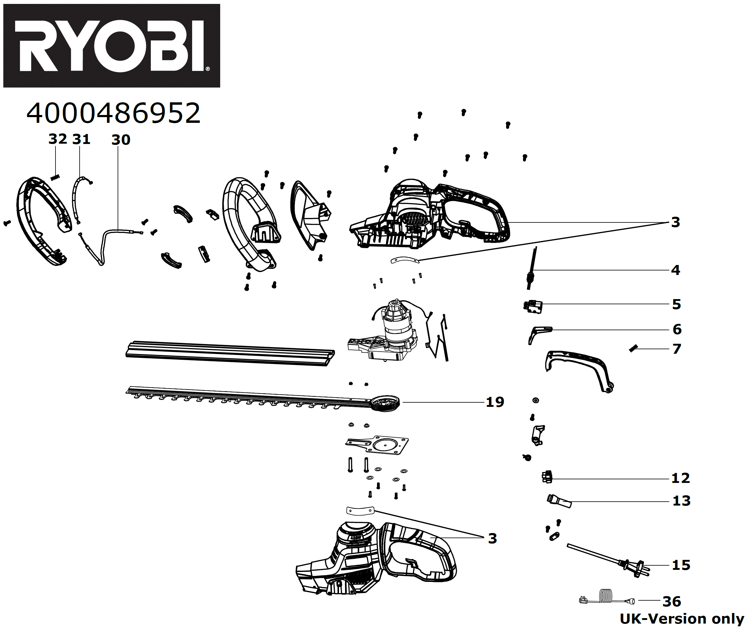 Vue éclatée Ryobi RHT4550_450W 4000462004#01