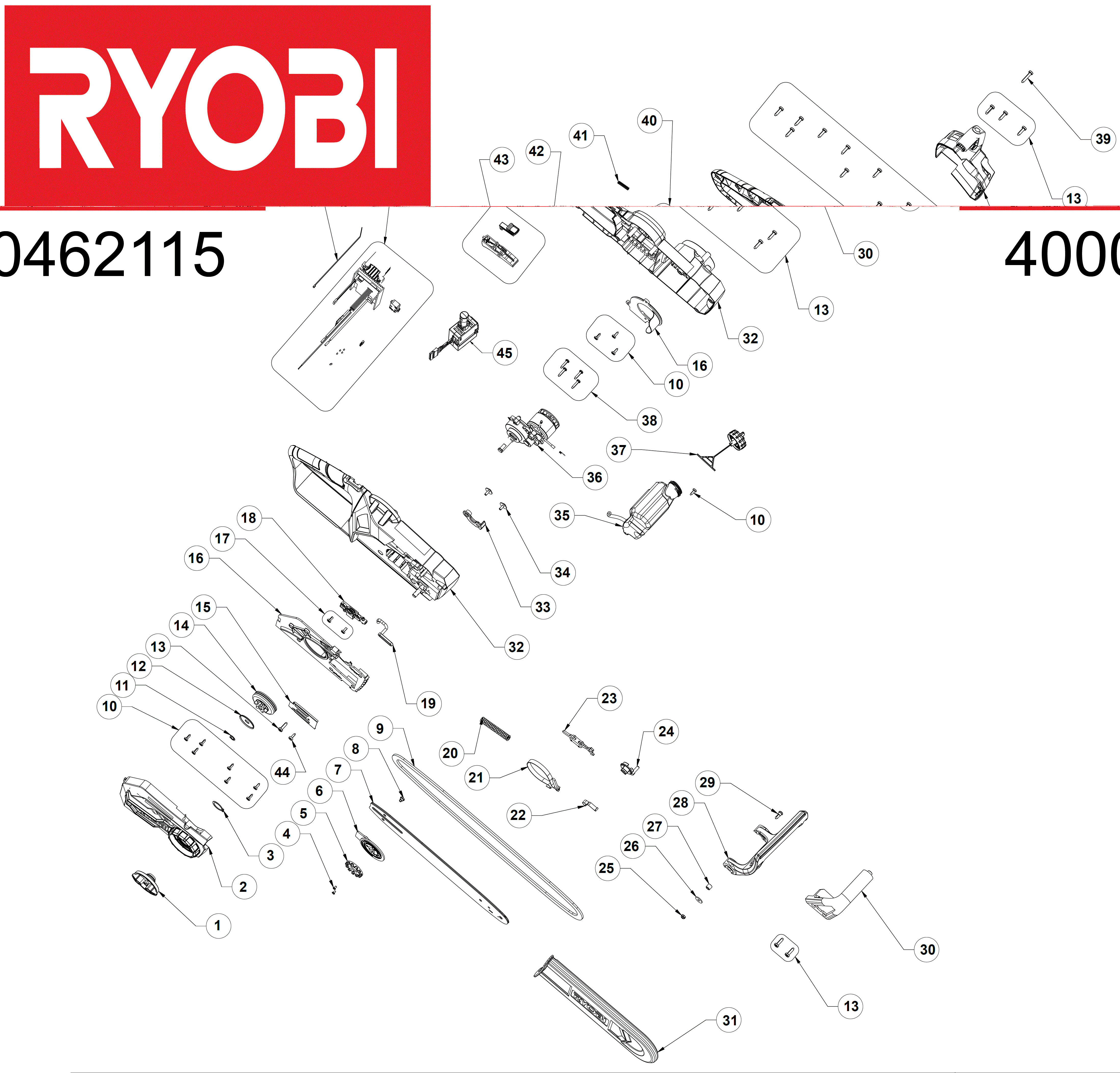 Vue éclatée Ryobi RCS18X3050 4000462115#01
