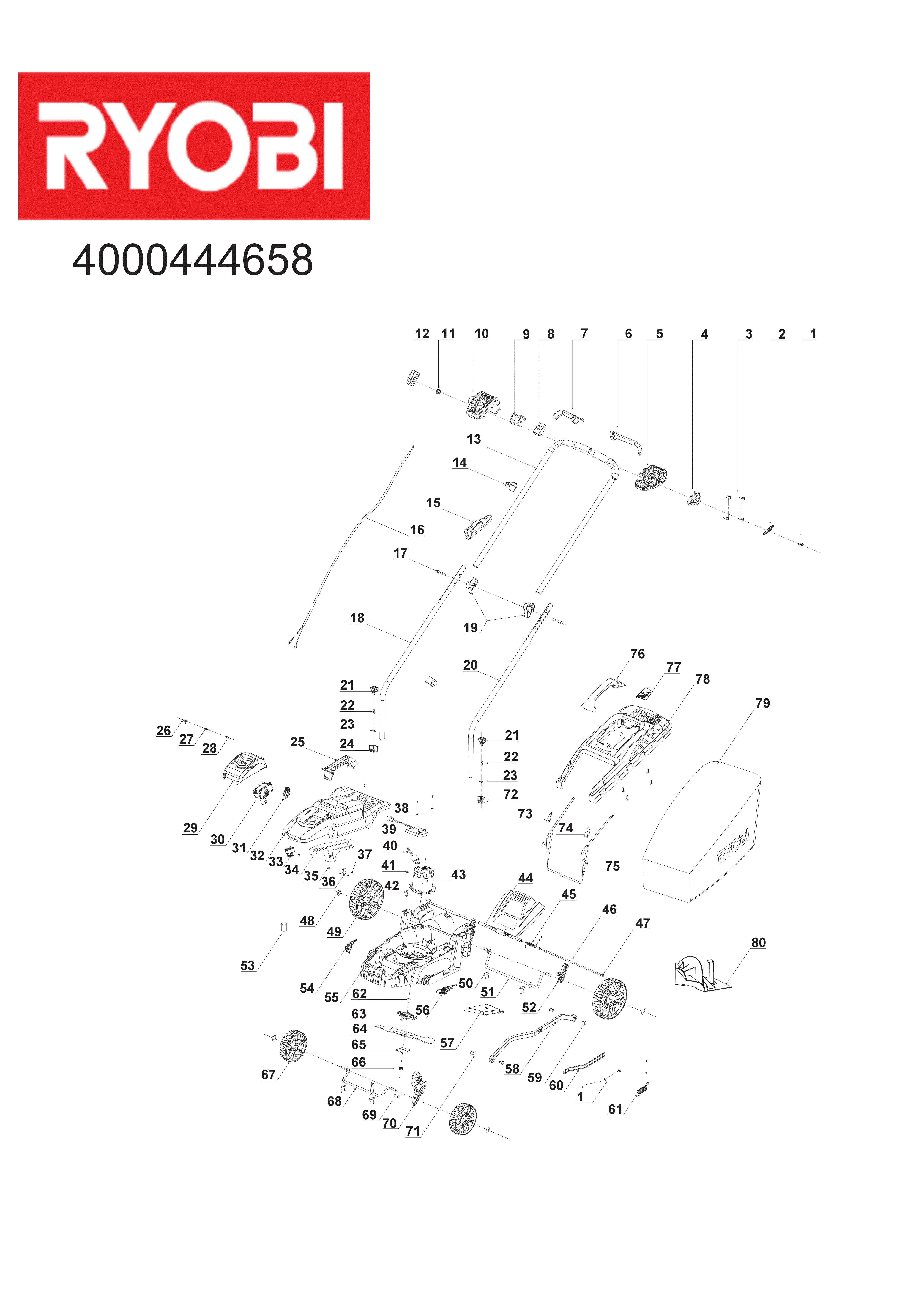 Vue éclatée Ryobi RLM18C32S25 4000444658#01